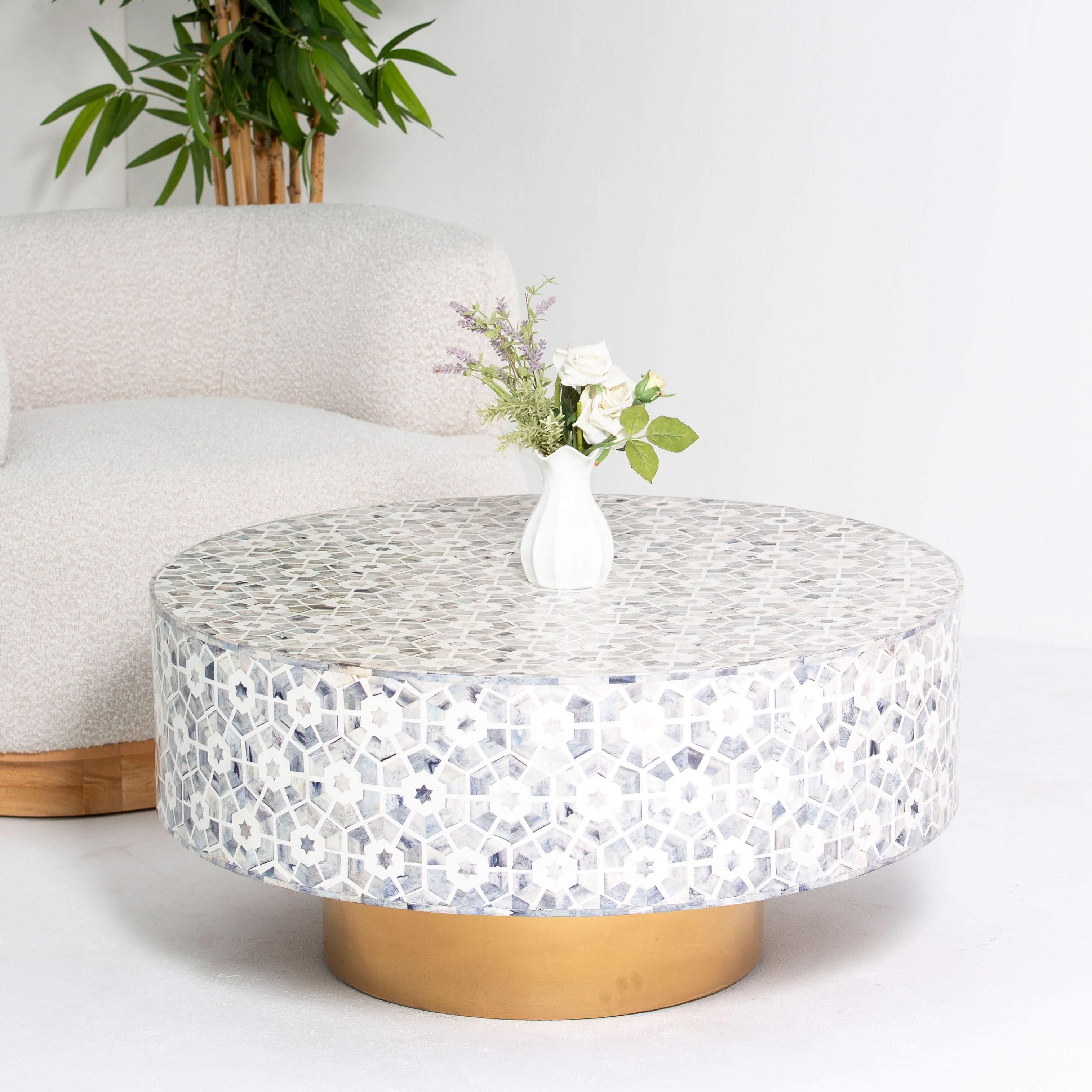 MAJESTIC INLAY ROUND COFFEE TABLE - Art and craft furniture