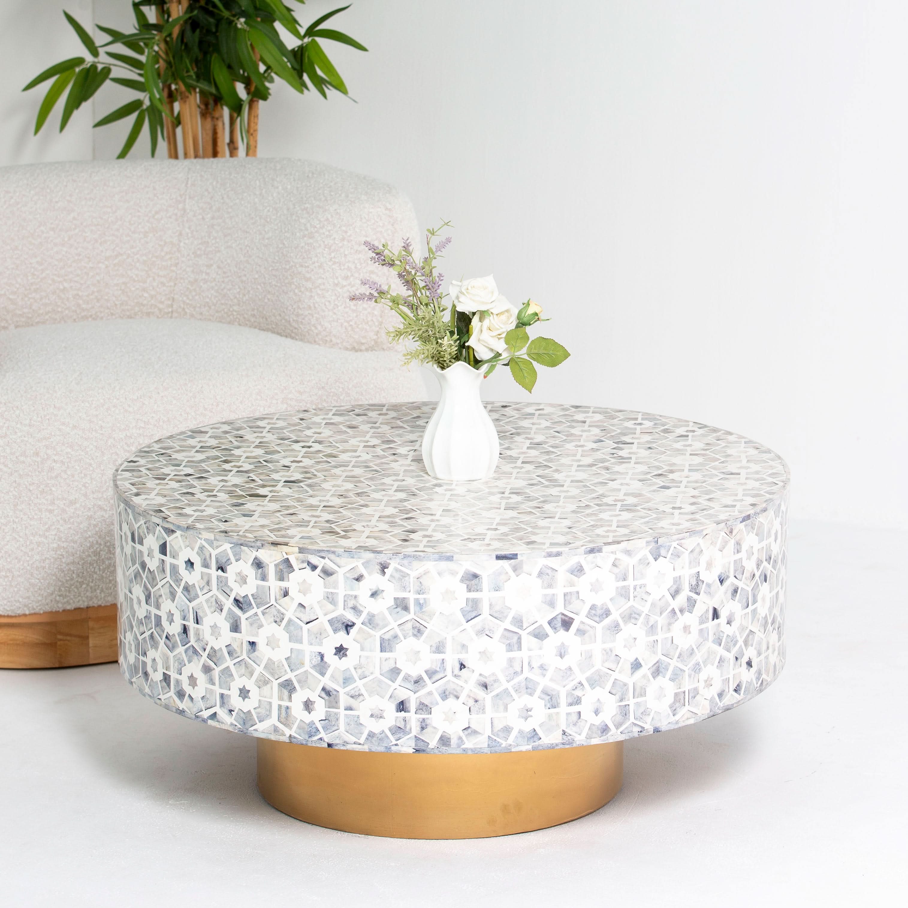 MAJESTIC INLAY ROUND COFFEE TABLE - Art and craft furniture