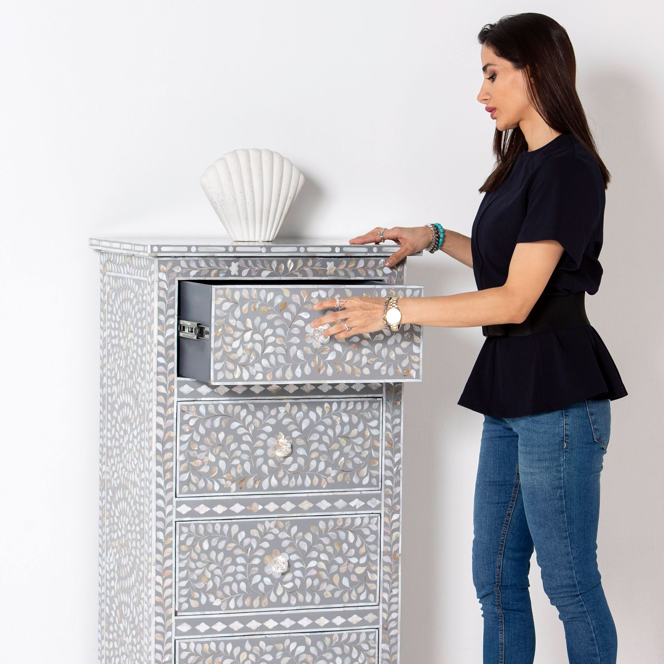 OCEAN PEARL SINGLE GREY MOP CHEST OF DRAWER - Art and craft furniture