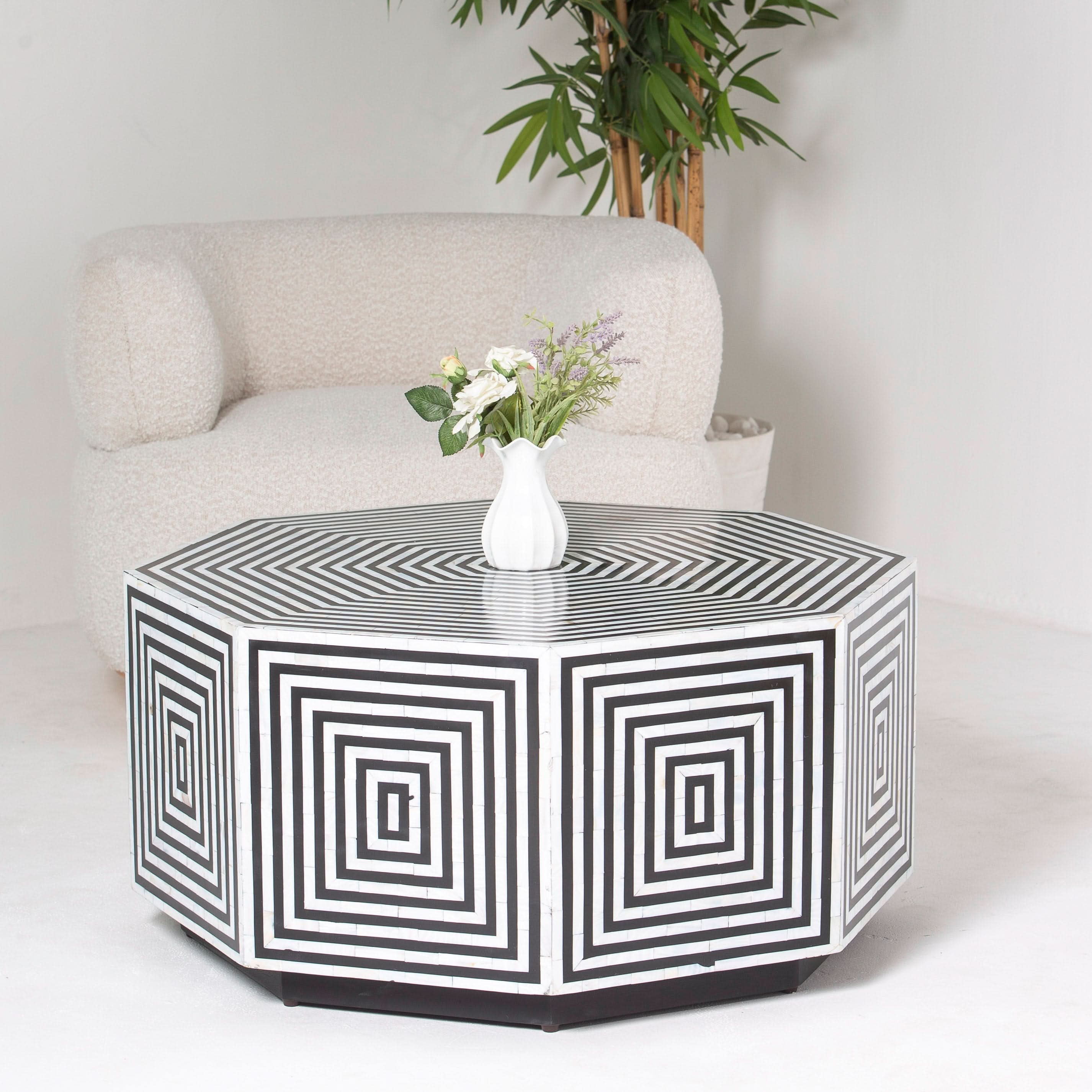 MOONLIT-BLACK MOTHER OF PEARL HEXA COFFEE TABLE - Art and craft furniture