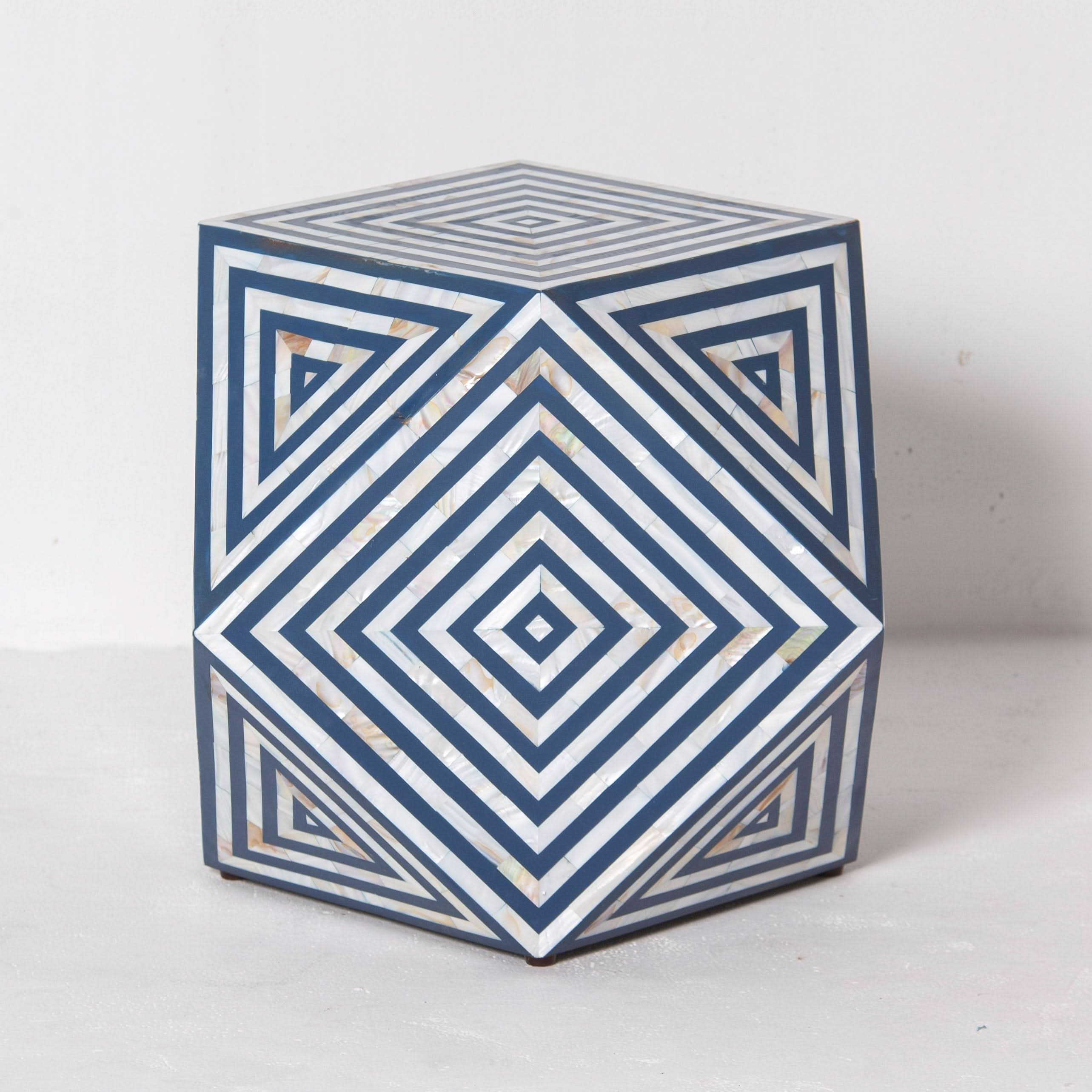 MOONLIT-BLUE MOTHER OF PEARL DIAMOND STOOL - Art and craft furniture