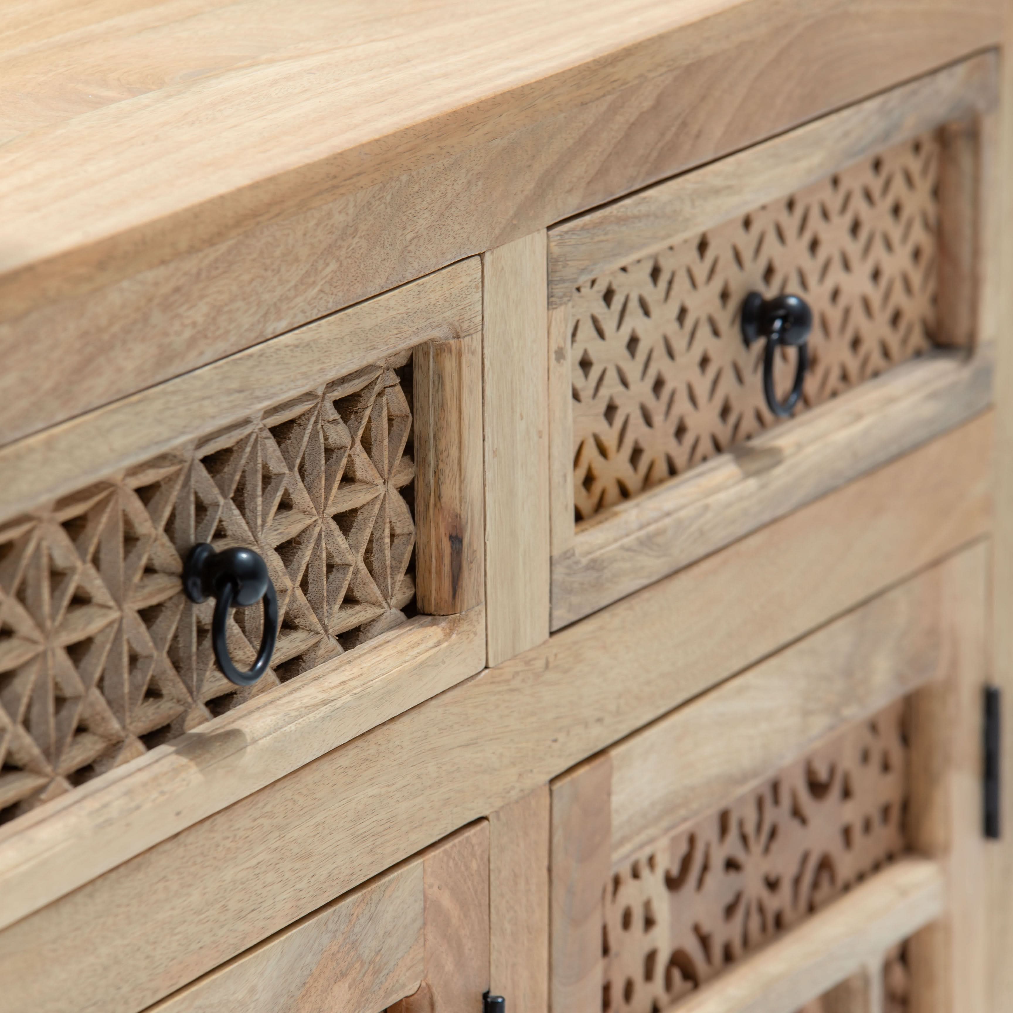 SIERRA WOODEN THREE DOOR THREE DRAWER CARVING SIDEBOARD - Art and craft furniture