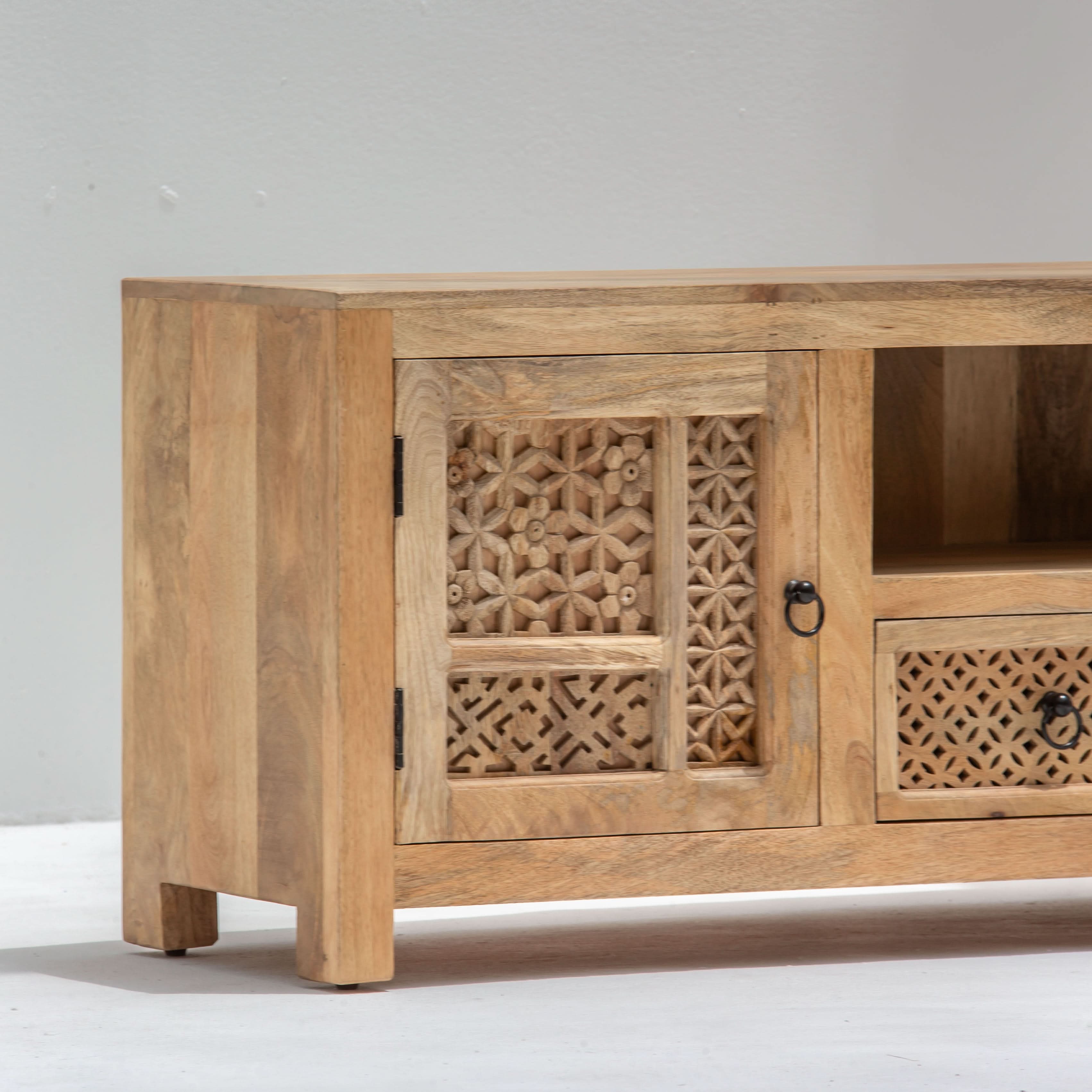 SIERRA WOODEN CARVING TV STAND - Art and craft furniture
