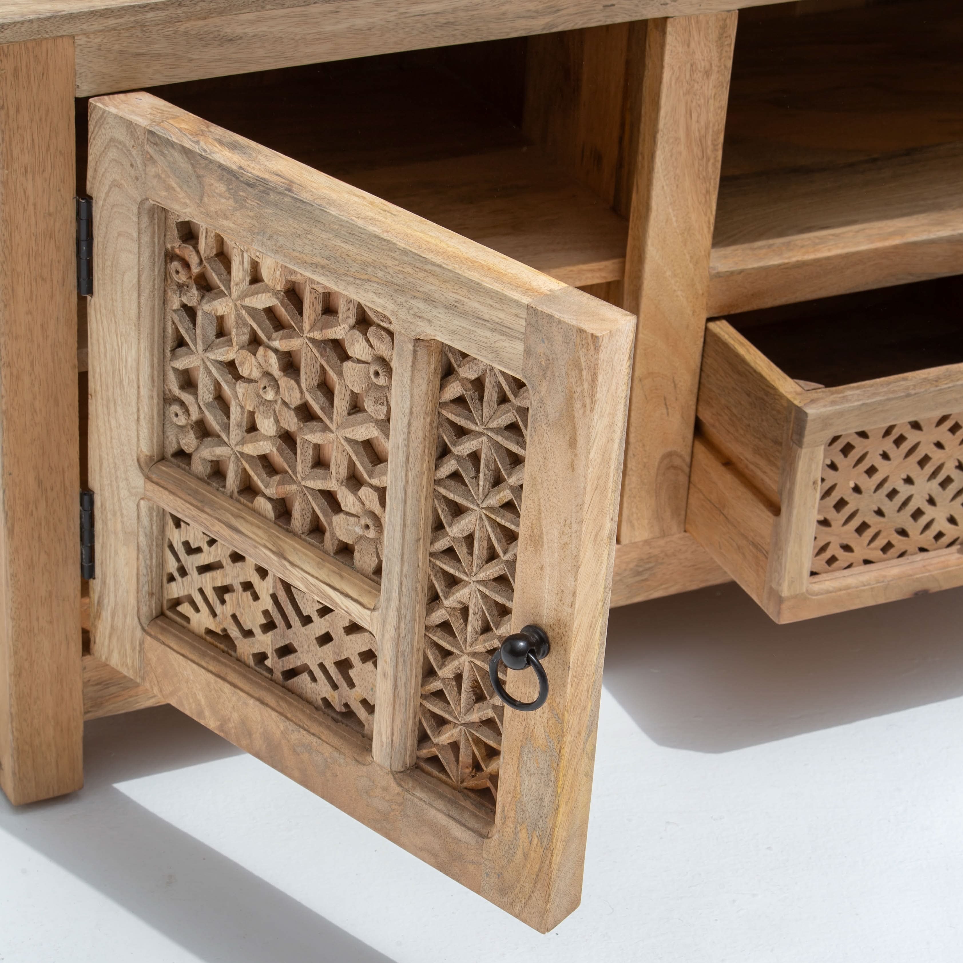 SIERRA WOODEN CARVING TV STAND - Art and craft furniture