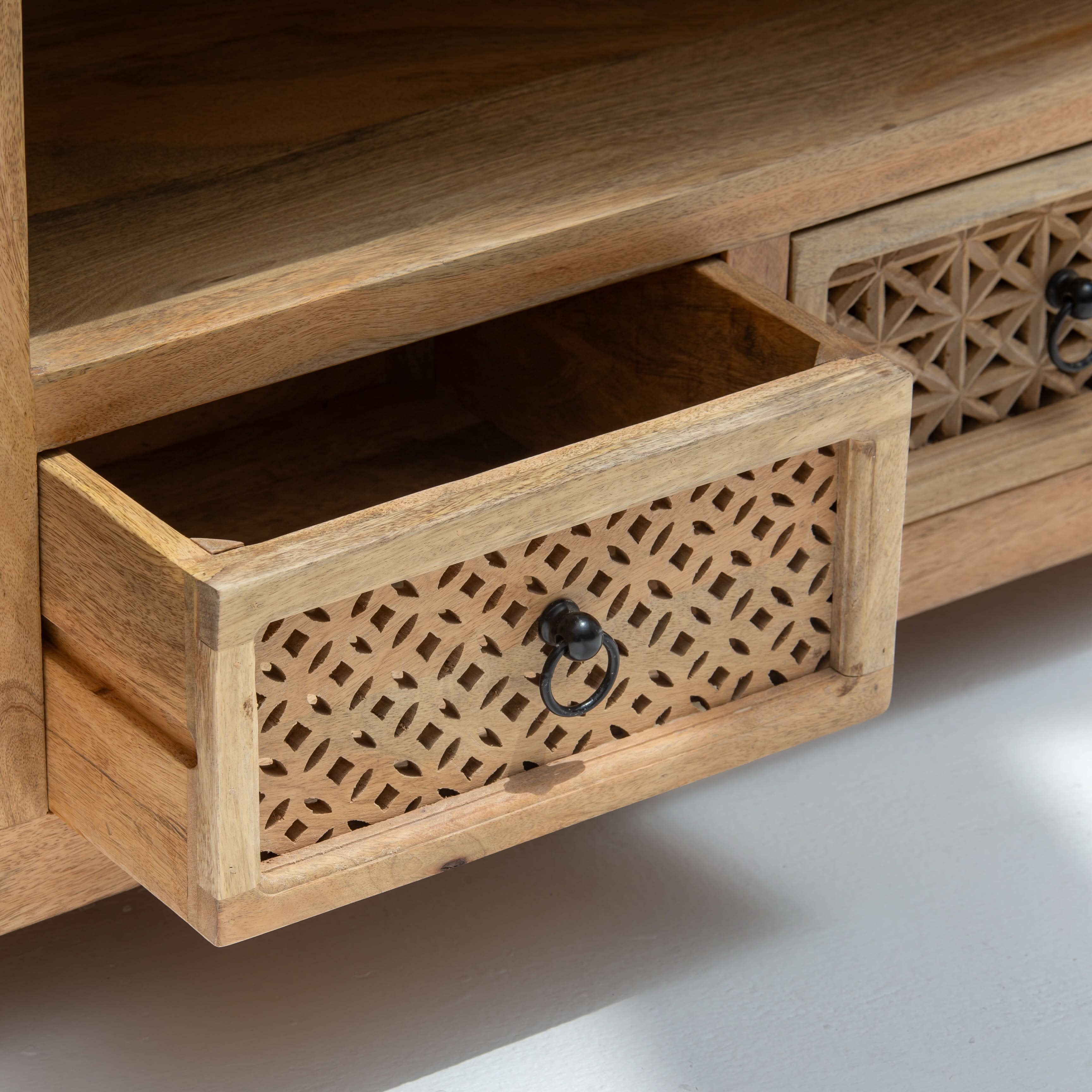 SIERRA WOODEN CARVING TV STAND - Art and craft furniture