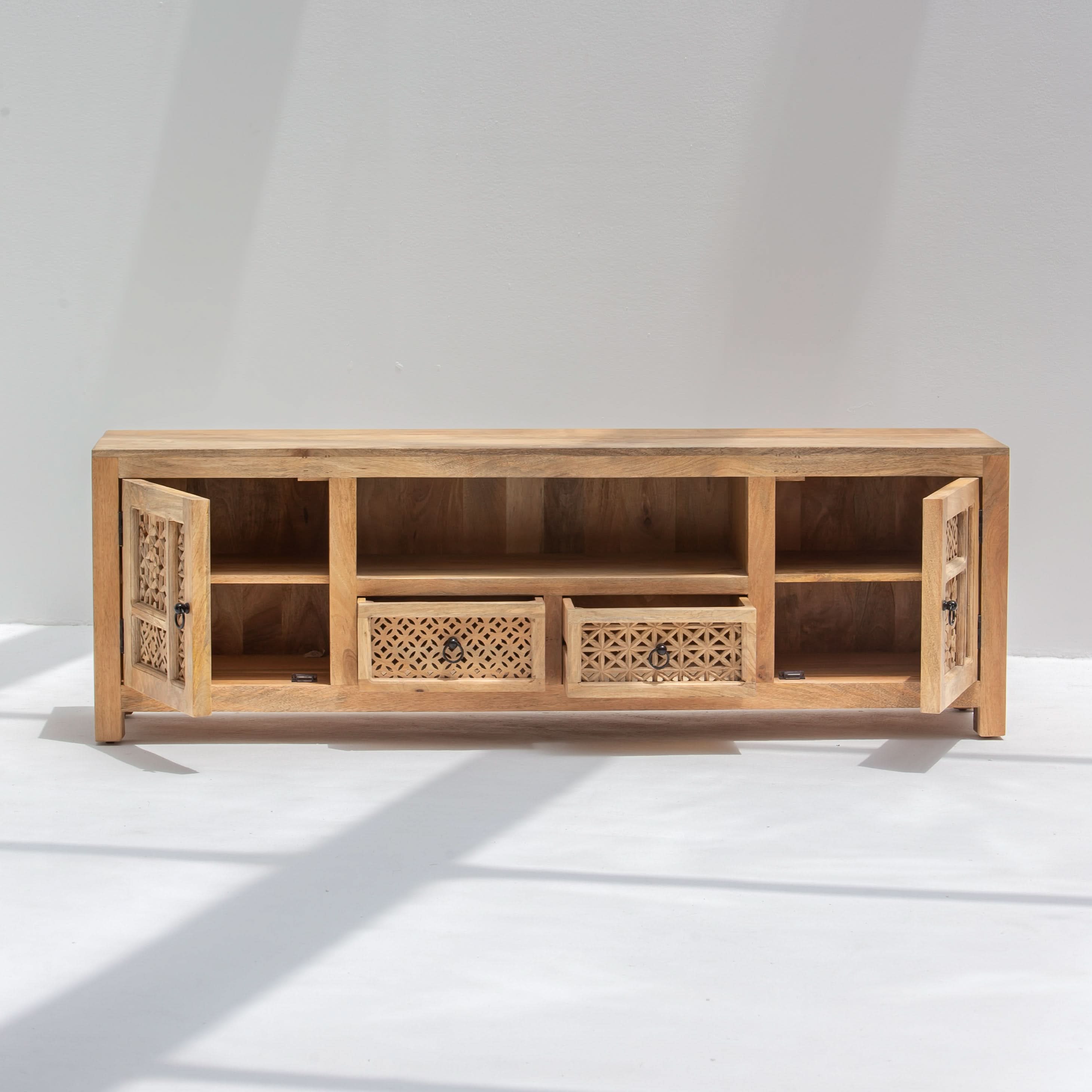 SIERRA WOODEN CARVING TV STAND - Art and craft furniture
