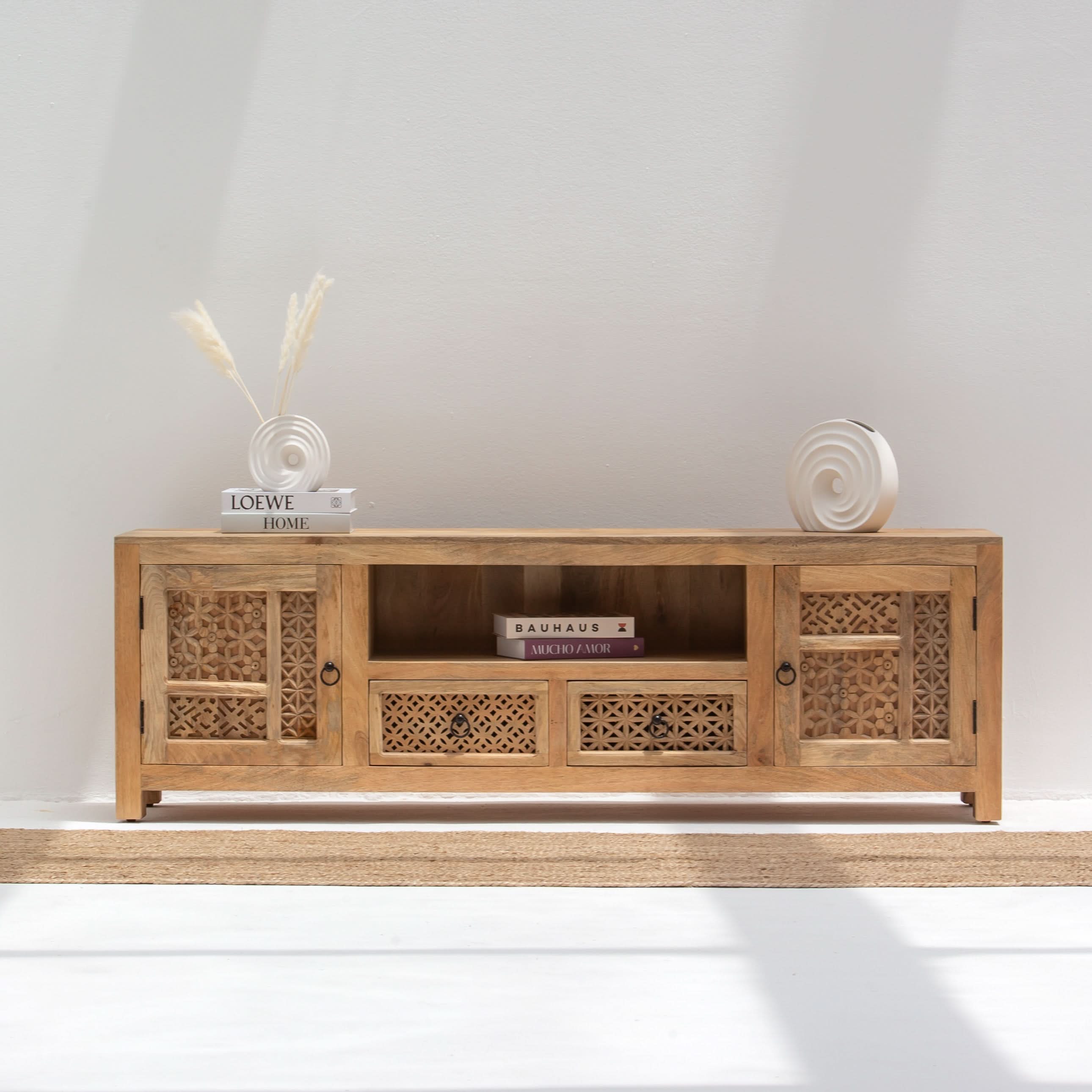 SIERRA WOODEN CARVING TV STAND - Art and craft furniture