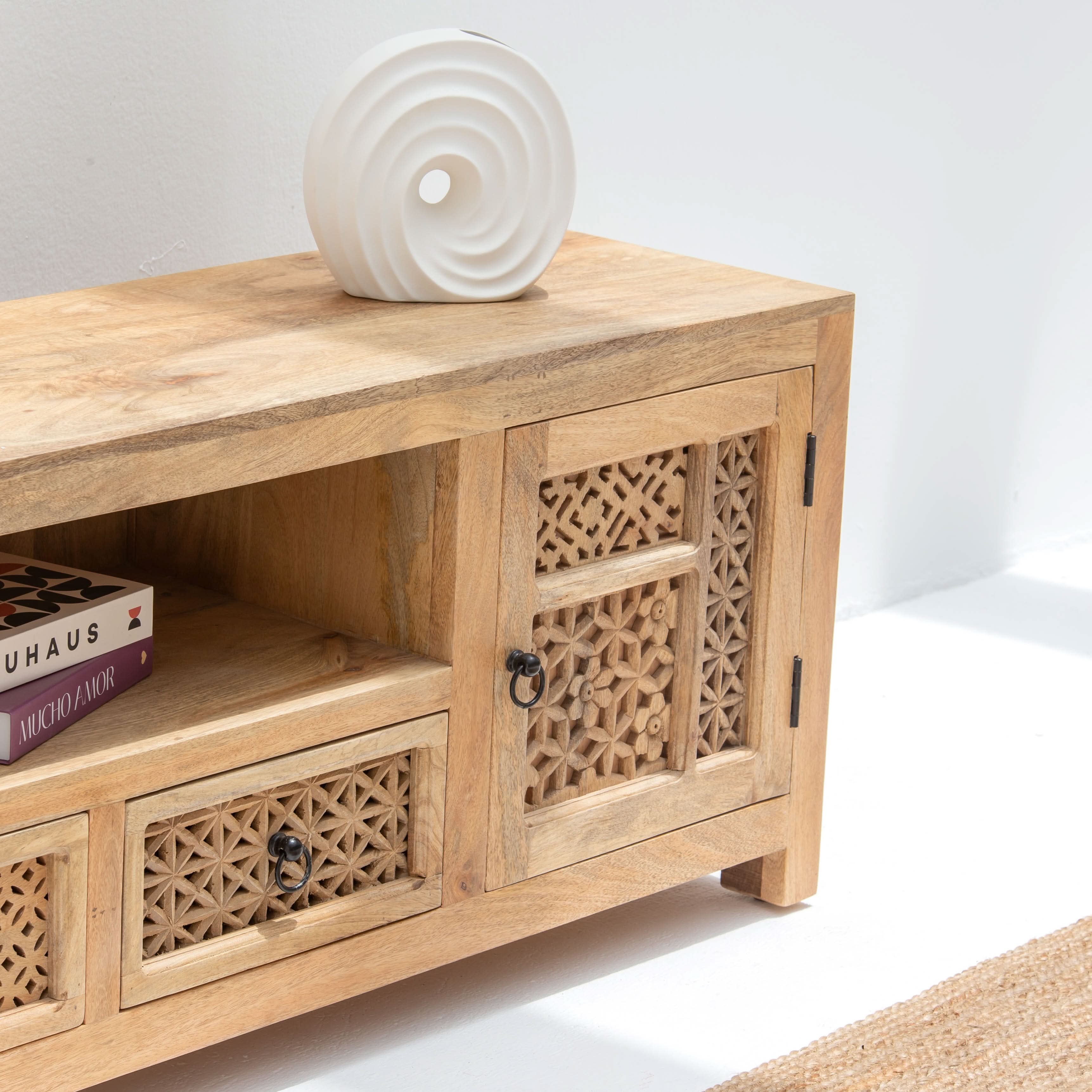 SIERRA WOODEN CARVING TV STAND - Art and craft furniture