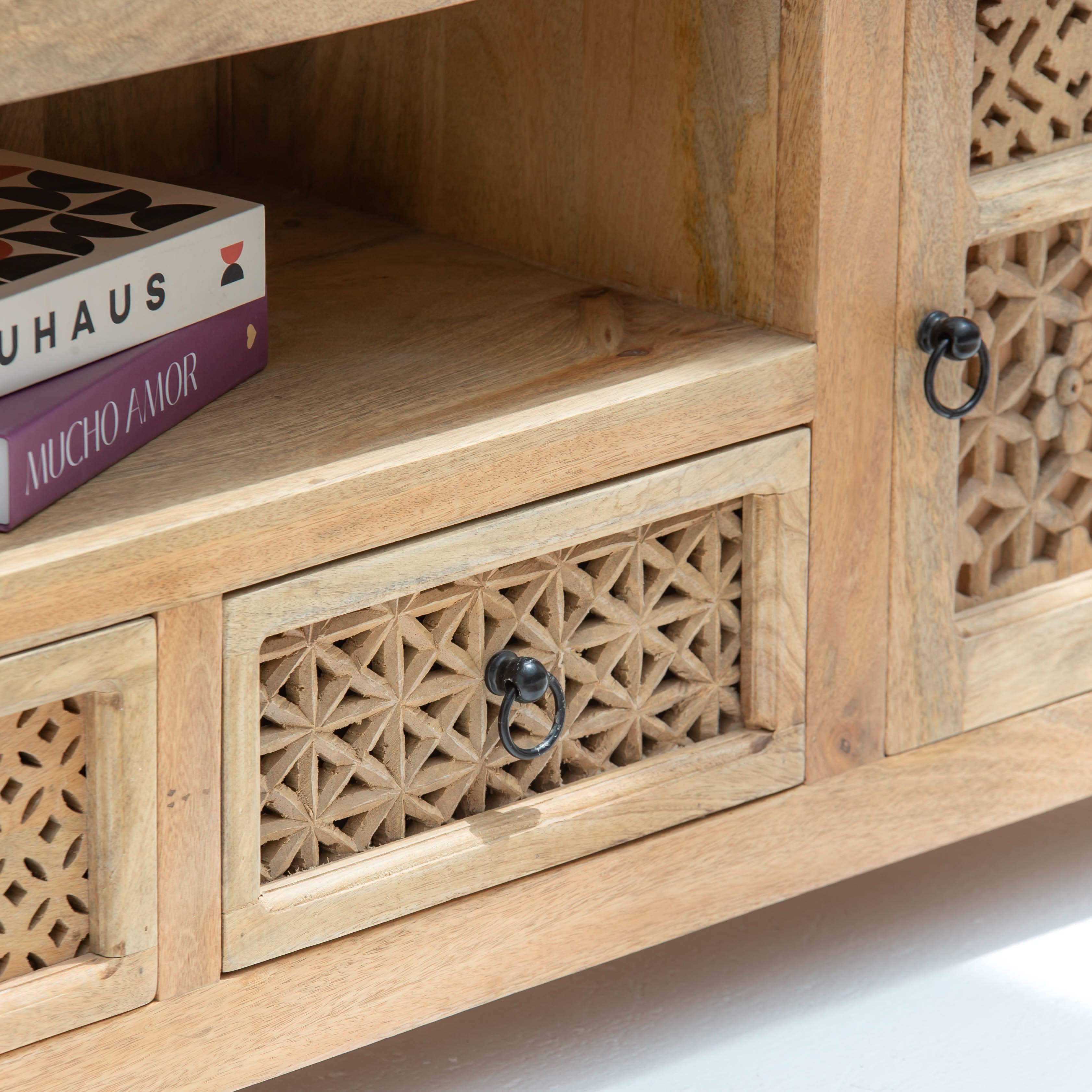 SIERRA WOODEN CARVING TV STAND - Art and craft furniture