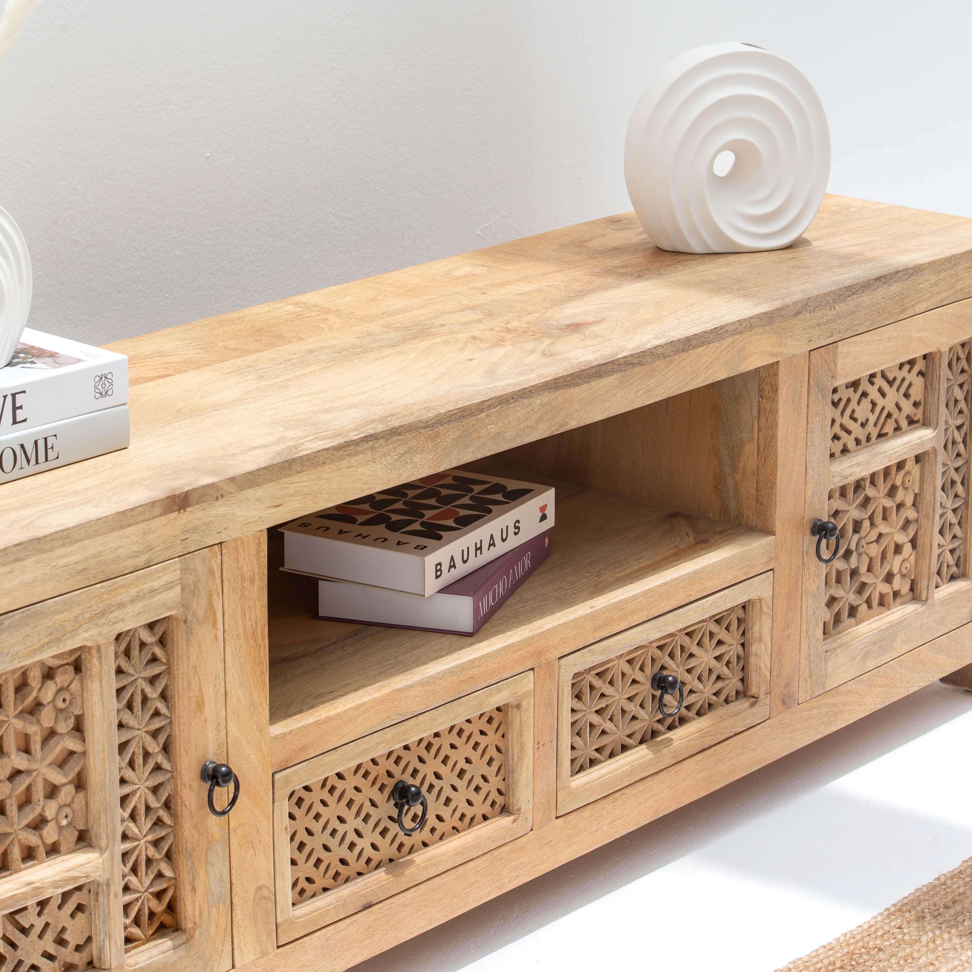 SIERRA WOODEN CARVING TV STAND - Art and craft furniture