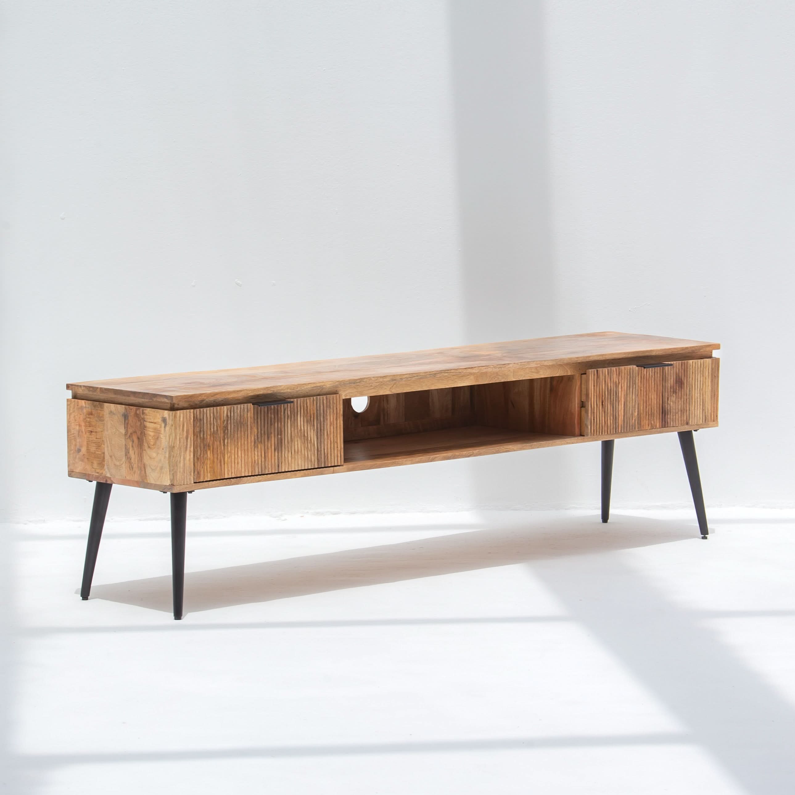 FLUTELINE WOODEN TWO DRAWER TV STAND - Art and craft furniture