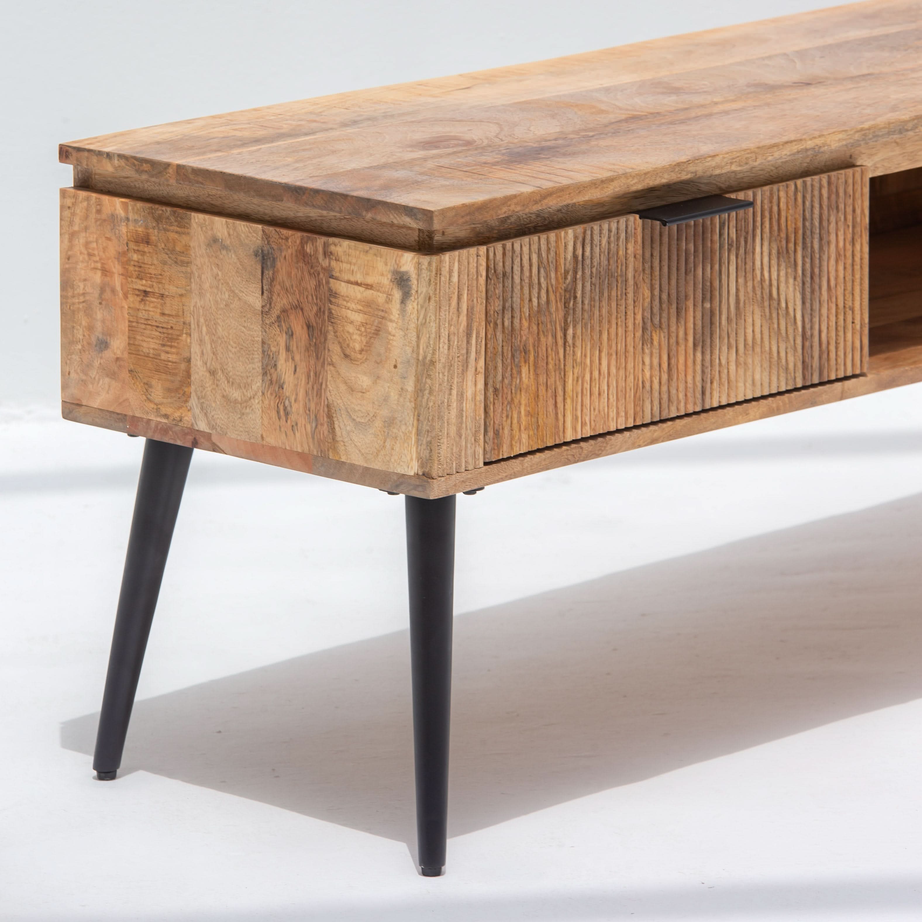 FLUTELINE WOODEN TWO DRAWER TV STAND - Art and craft furniture