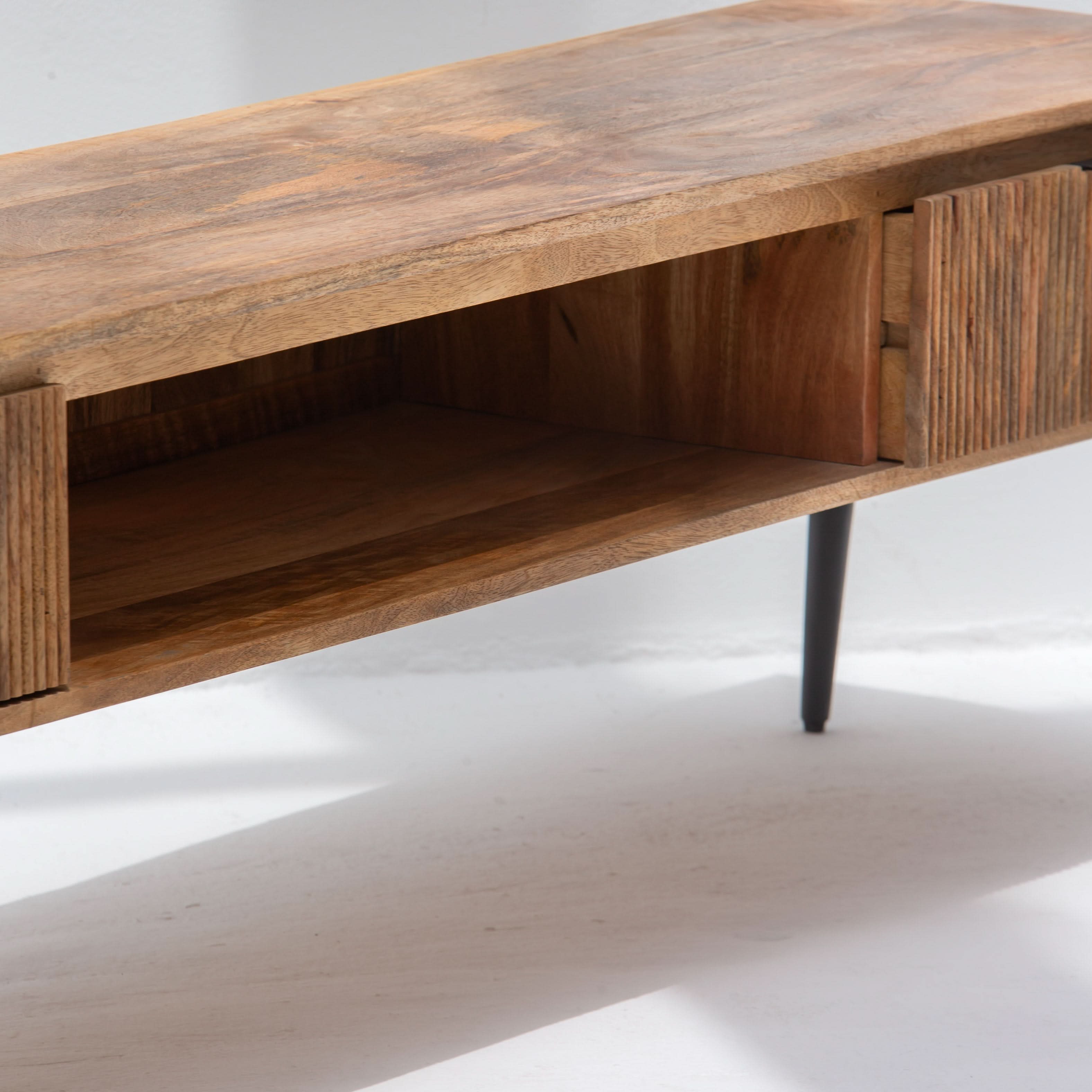 FLUTELINE WOODEN TWO DRAWER TV STAND - Art and craft furniture