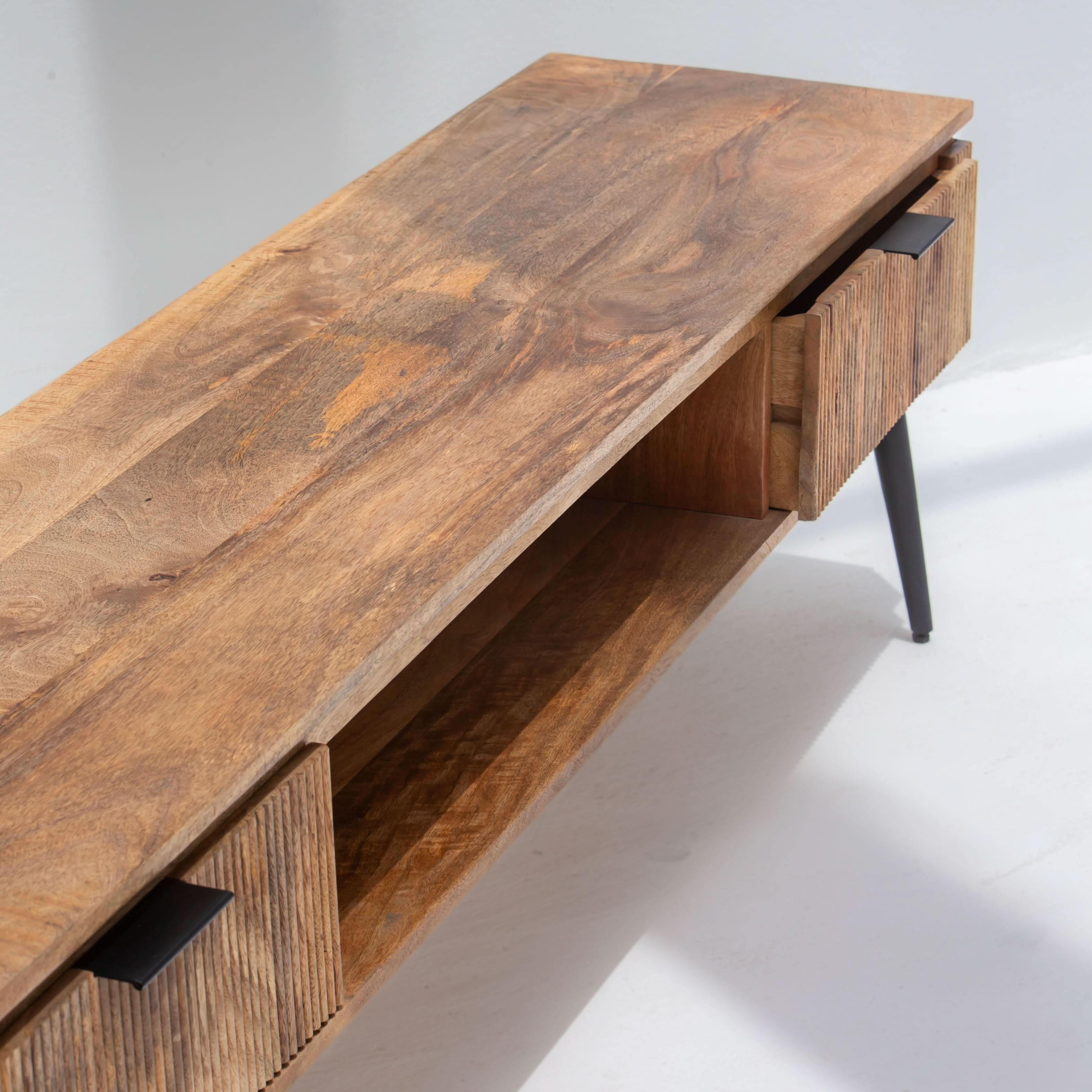 FLUTELINE WOODEN TWO DRAWER TV STAND - Art and craft furniture