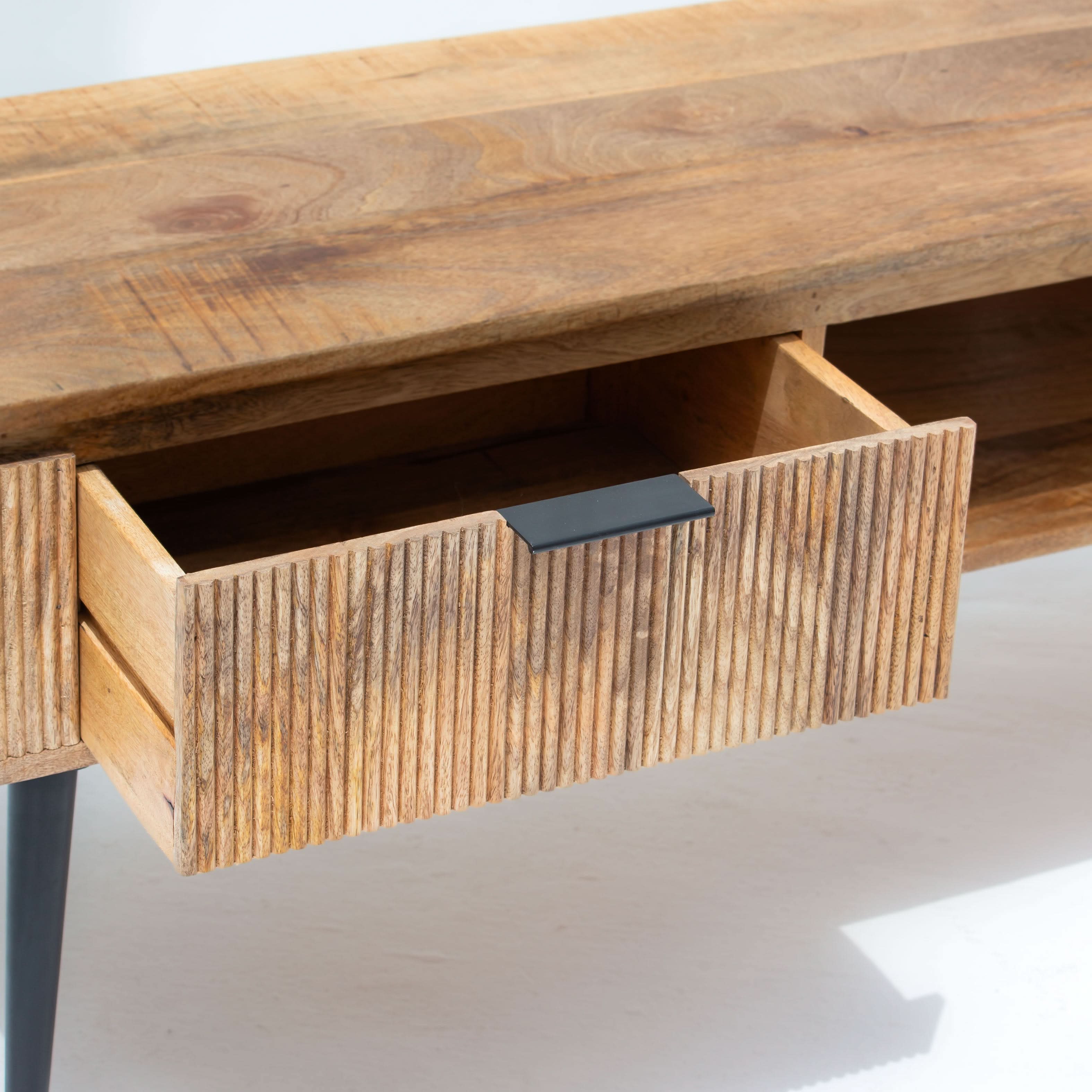 FLUTELINE WOODEN TWO DRAWER TV STAND - Art and craft furniture