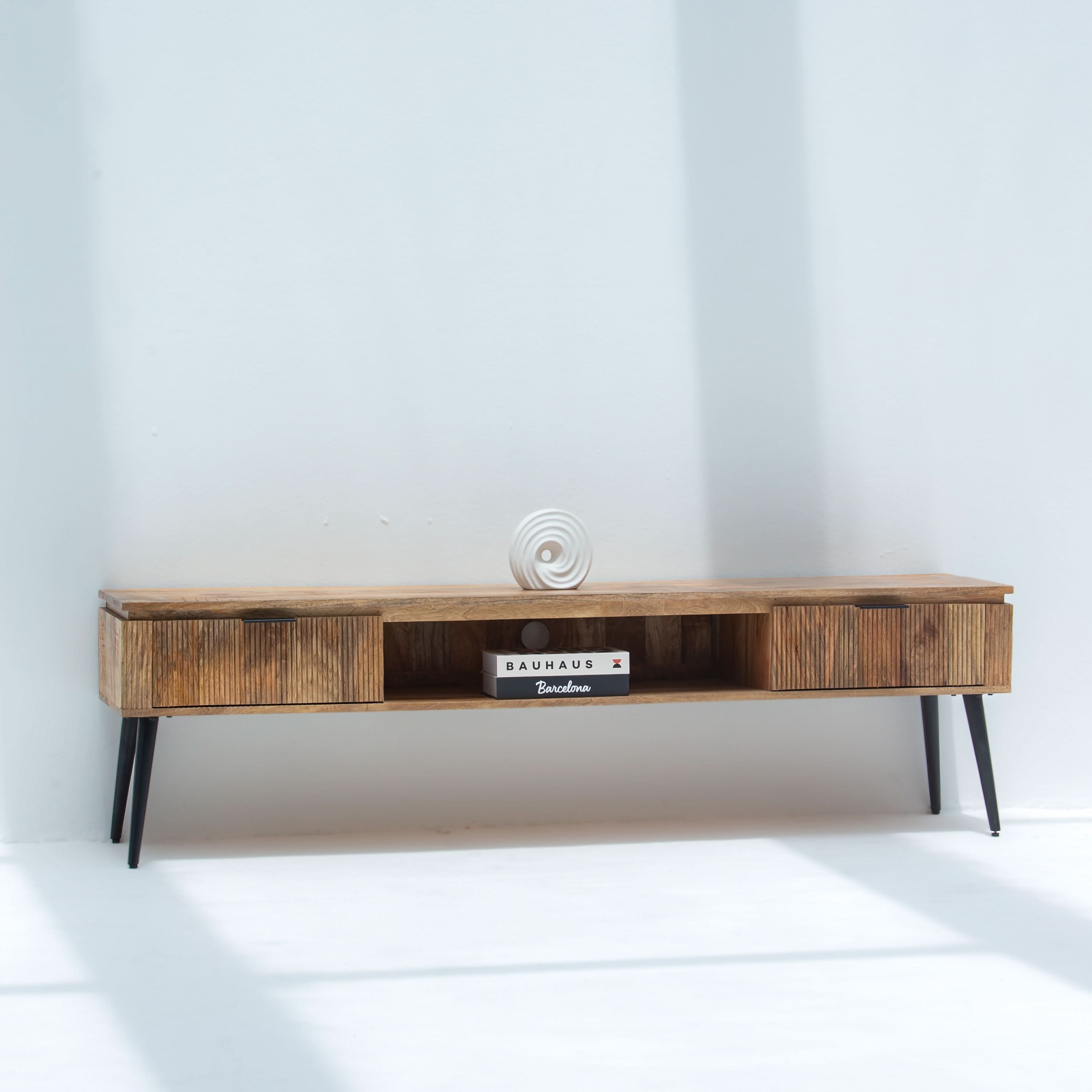 FLUTELINE WOODEN TWO DRAWER TV STAND - Art and craft furniture