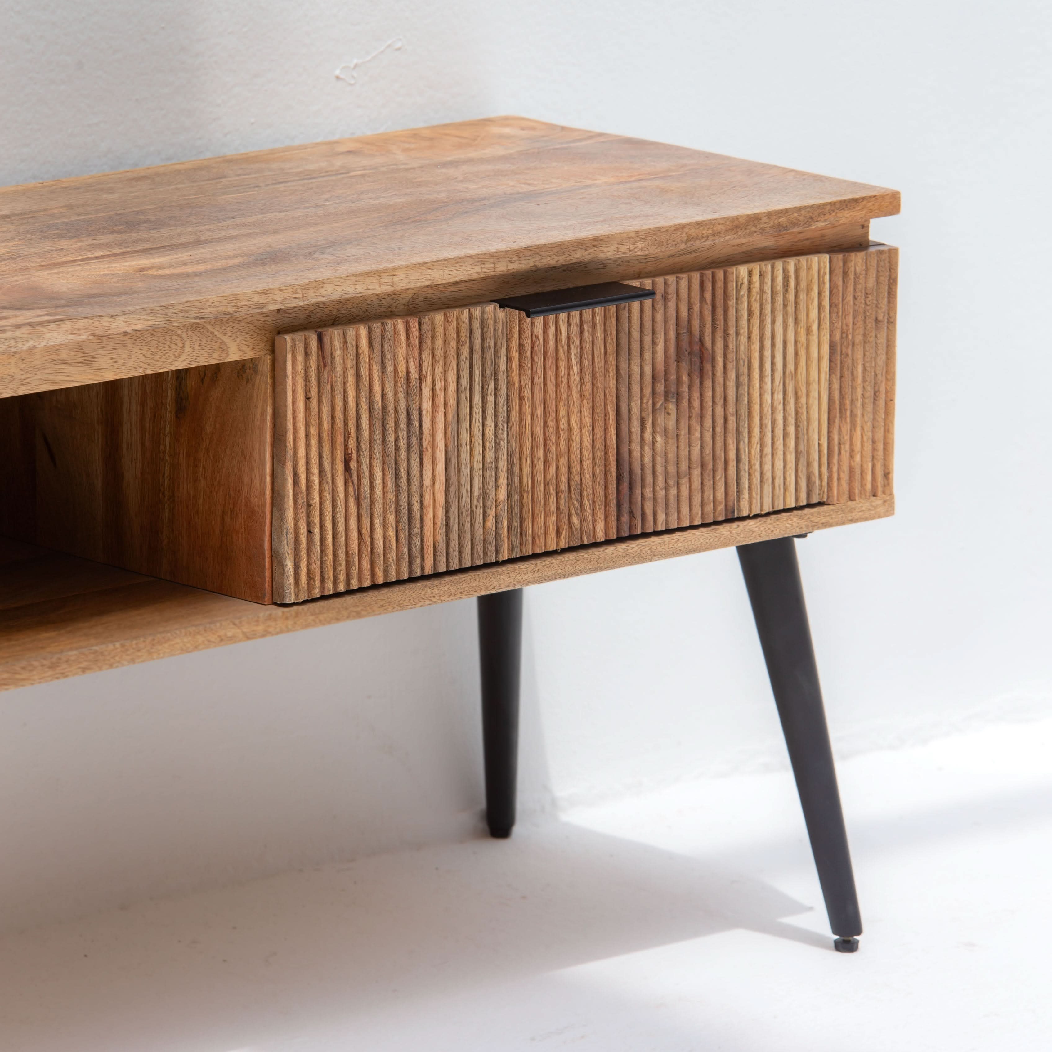 FLUTELINE WOODEN TWO DRAWER TV STAND - Art and craft furniture