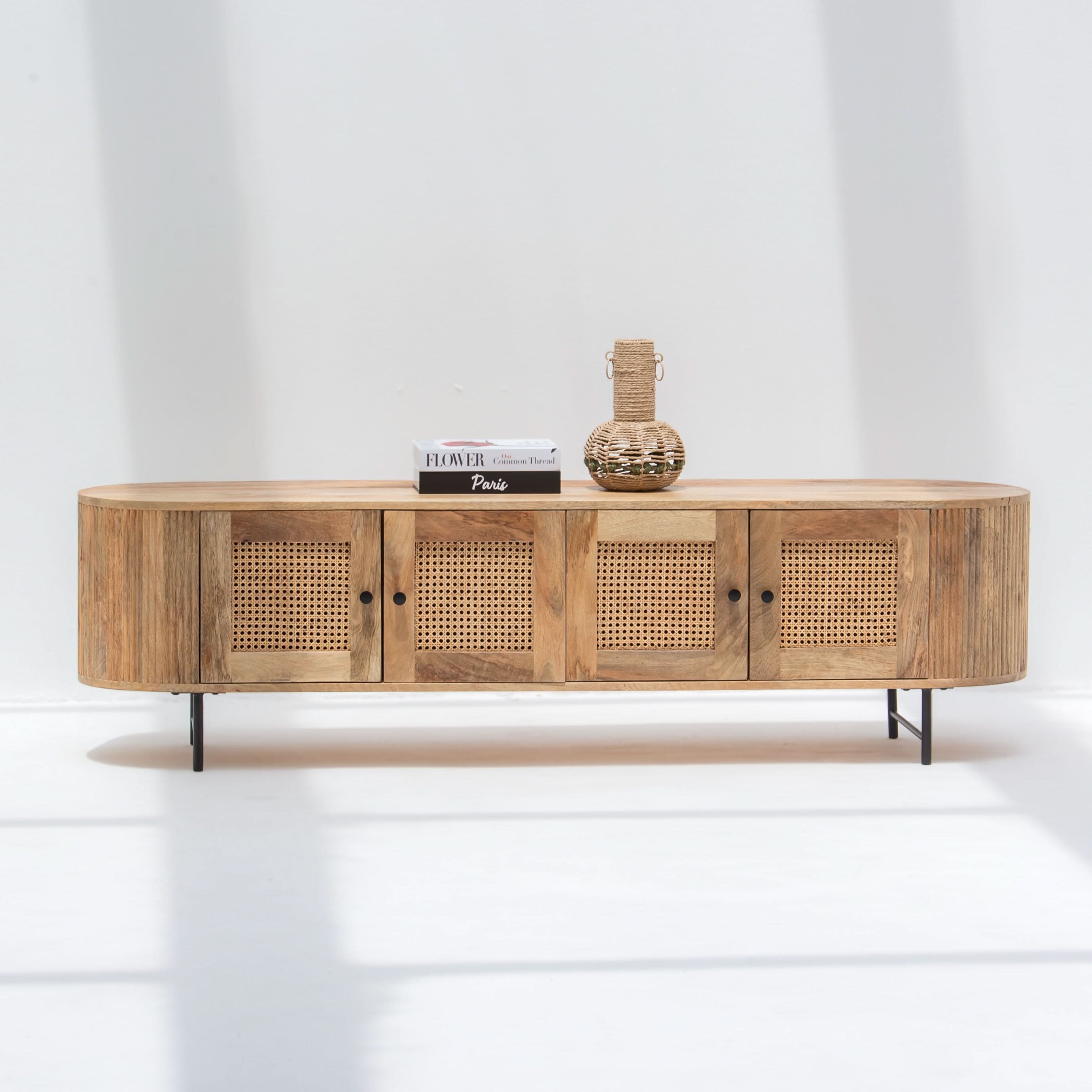 WINDSOR FOUR CANE DOOR TV STAND - Art and craft furniture