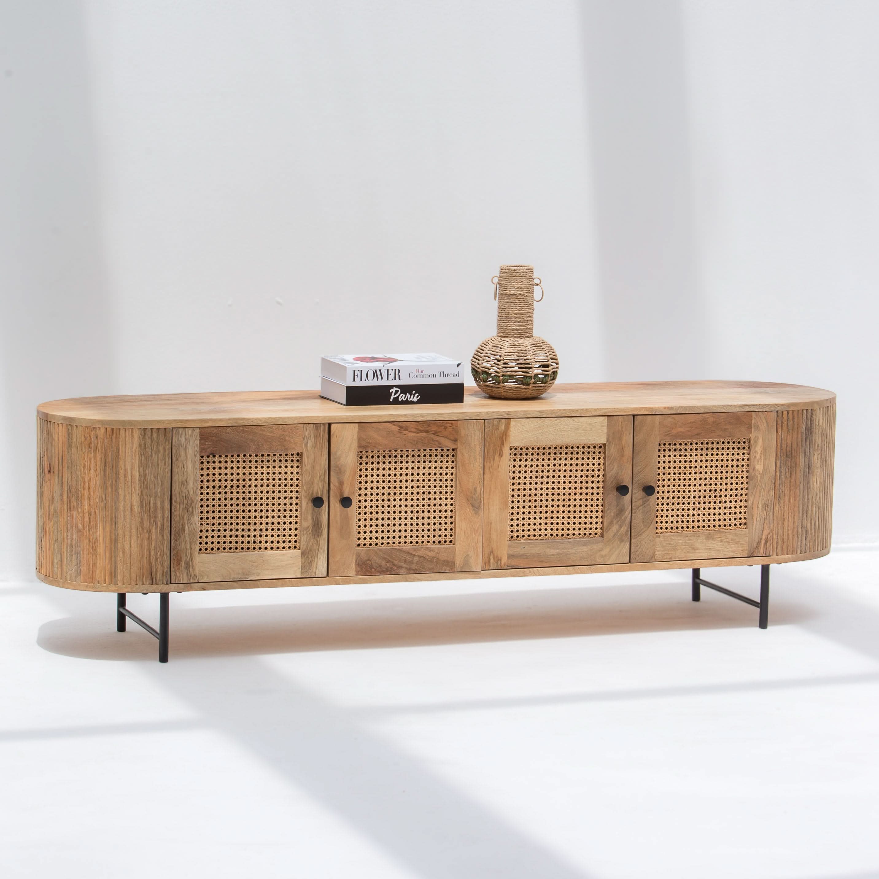 WINDSOR FOUR CANE DOOR TV STAND - Art and craft furniture
