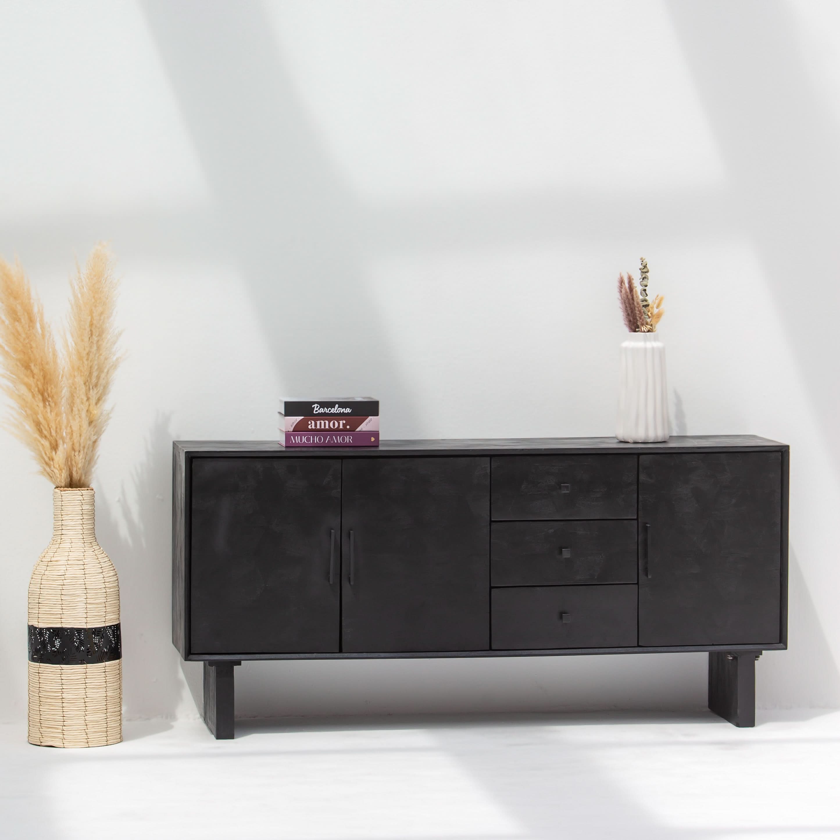 BARMER WOODEN THREE DRAWER THREE DOOR SIDEBOARD - Art and craft furniture