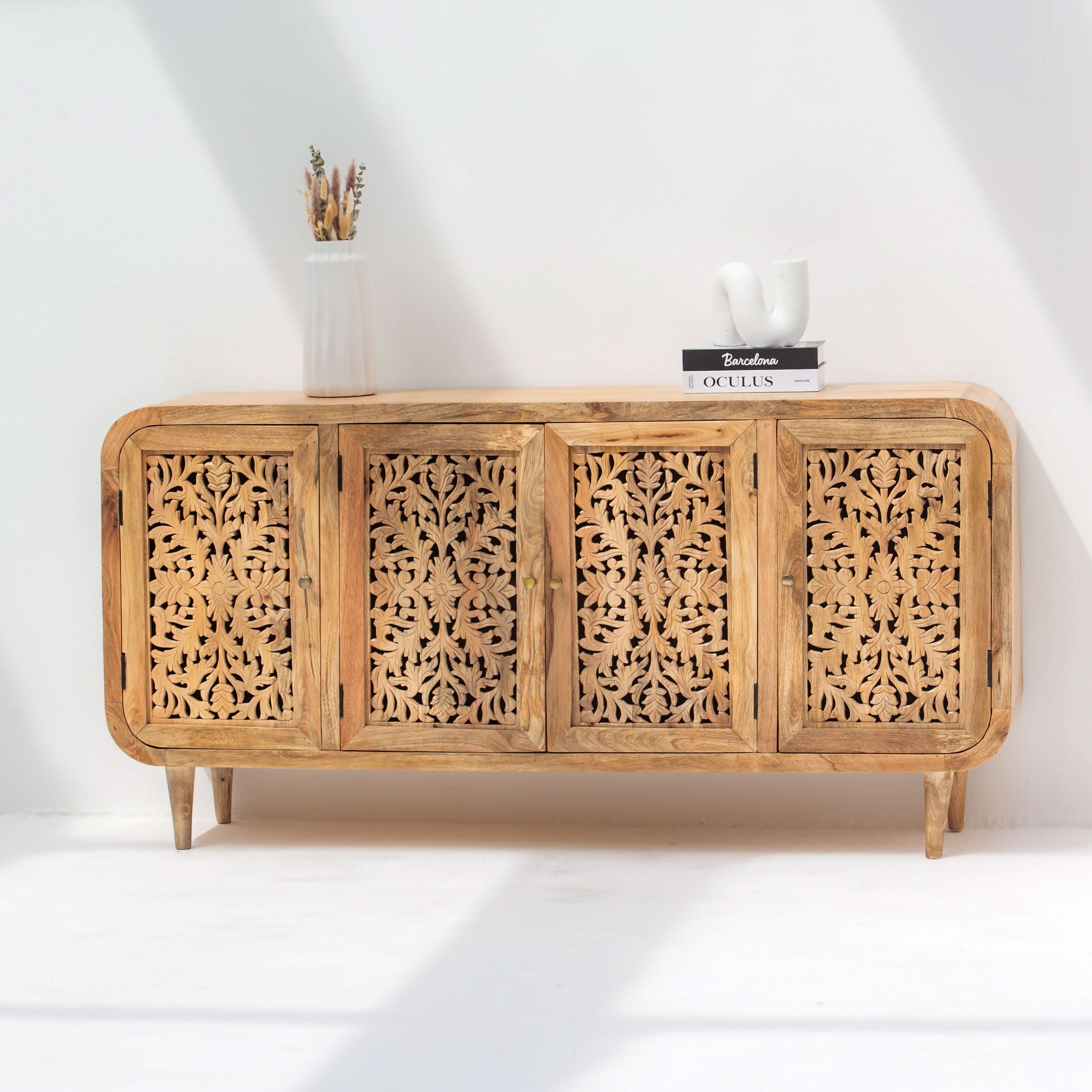 ZENVIA WOODEN CARWING FOUR DOOR SIDEBOARD - Art and craft furniture