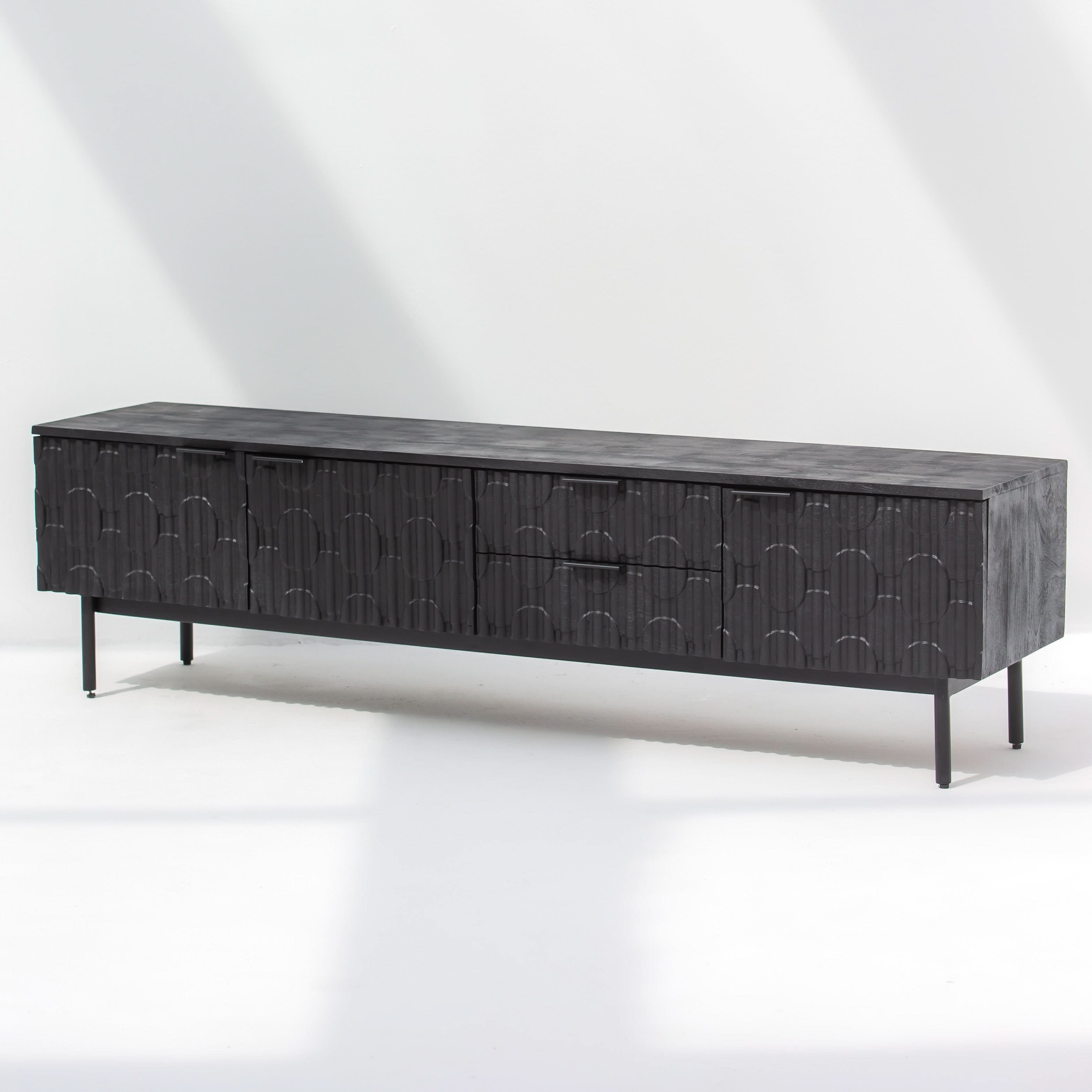 BLACK GALAXY TWO DRAWER THREE DOOR TV STAND - Art and craft furniture