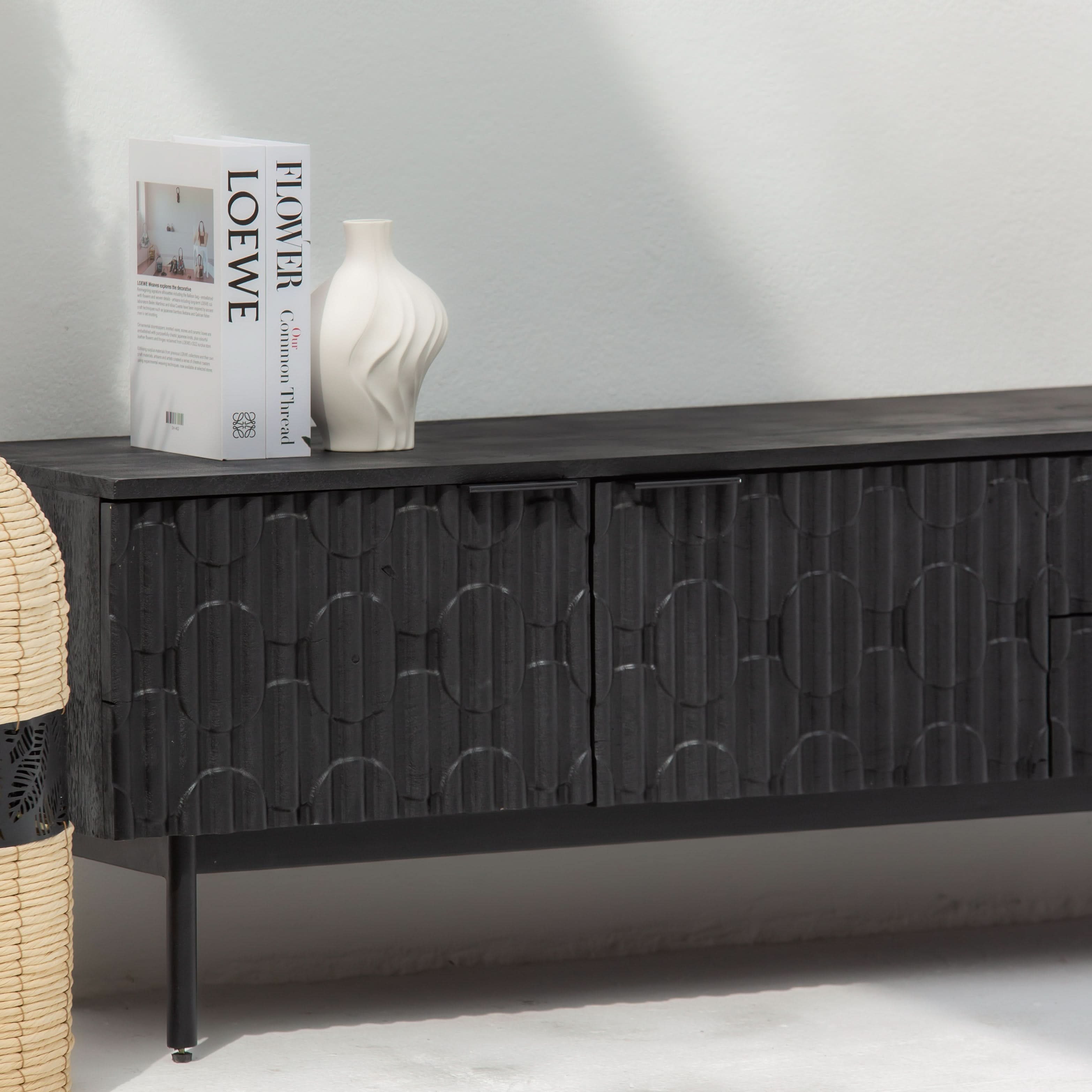BLACK GALAXY TWO DRAWER THREE DOOR TV STAND - Art and craft furniture