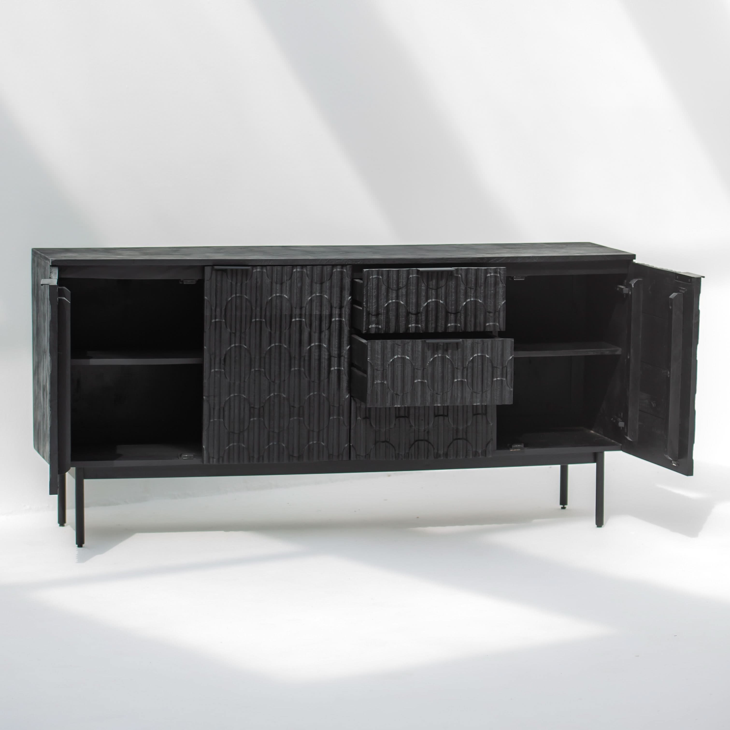 BLACK GALAXY THREE DRAWER THREE DOOR SIDEBOARD - Art and craft furniture