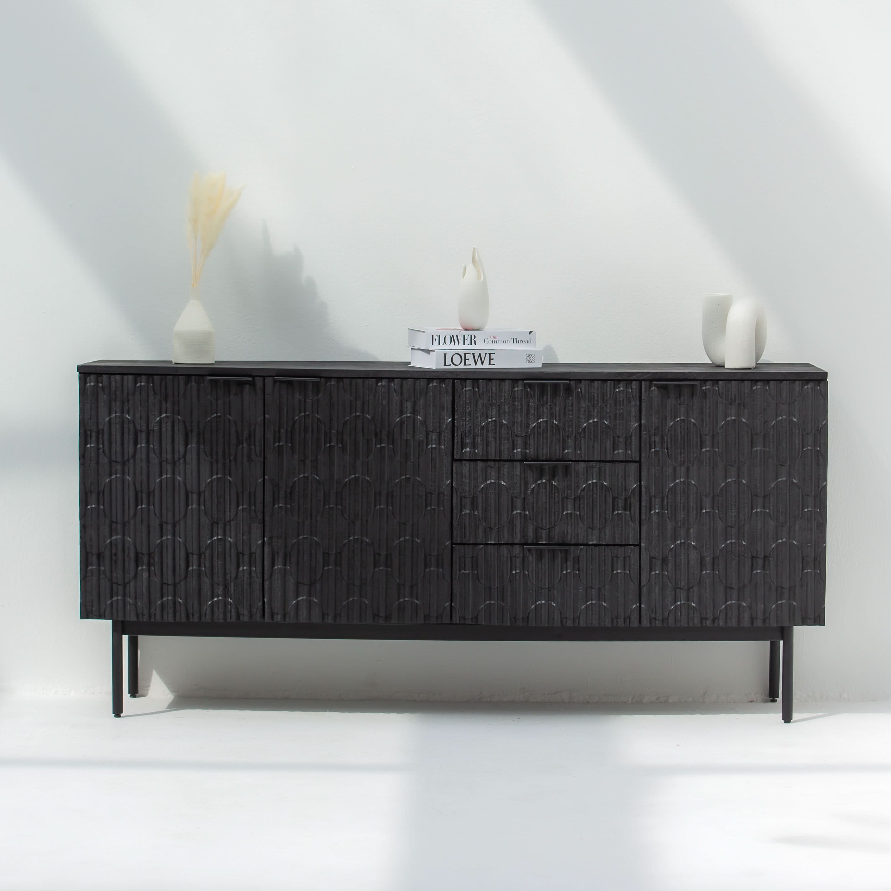 BLACK GALAXY THREE DRAWER THREE DOOR SIDEBOARD - Art and craft furniture