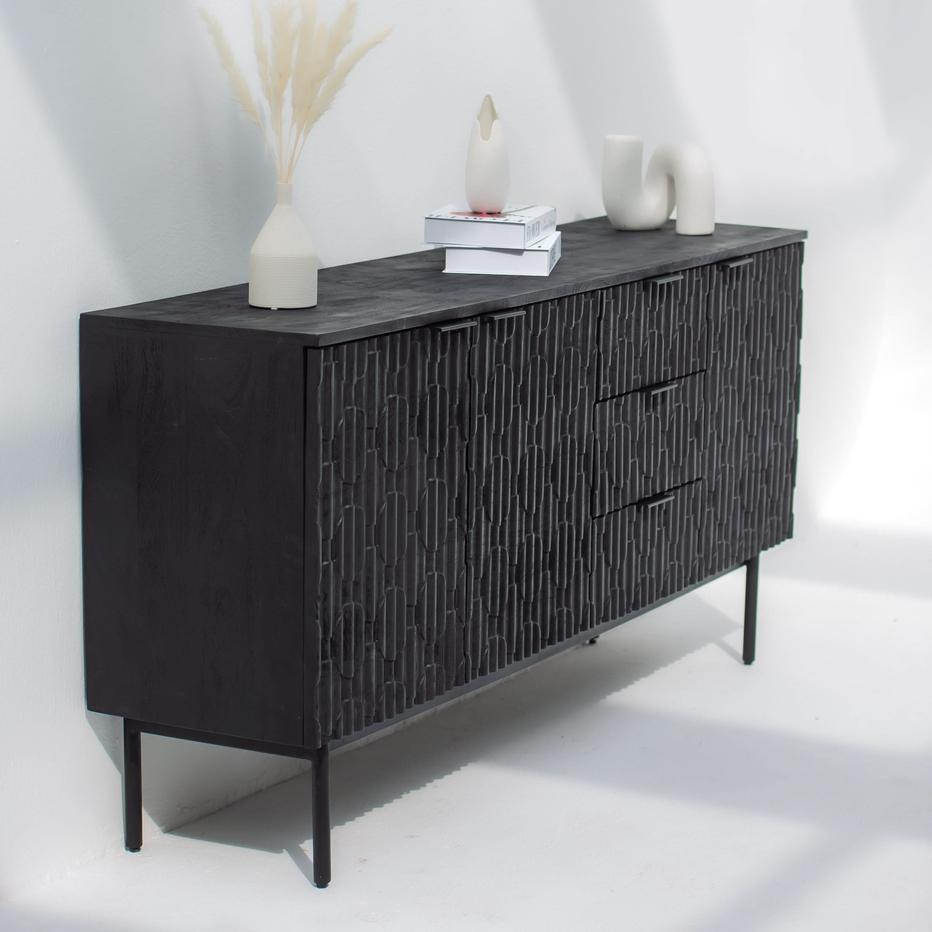 BLACK GALAXY THREE DRAWER THREE DOOR SIDEBOARD - Art and craft furniture