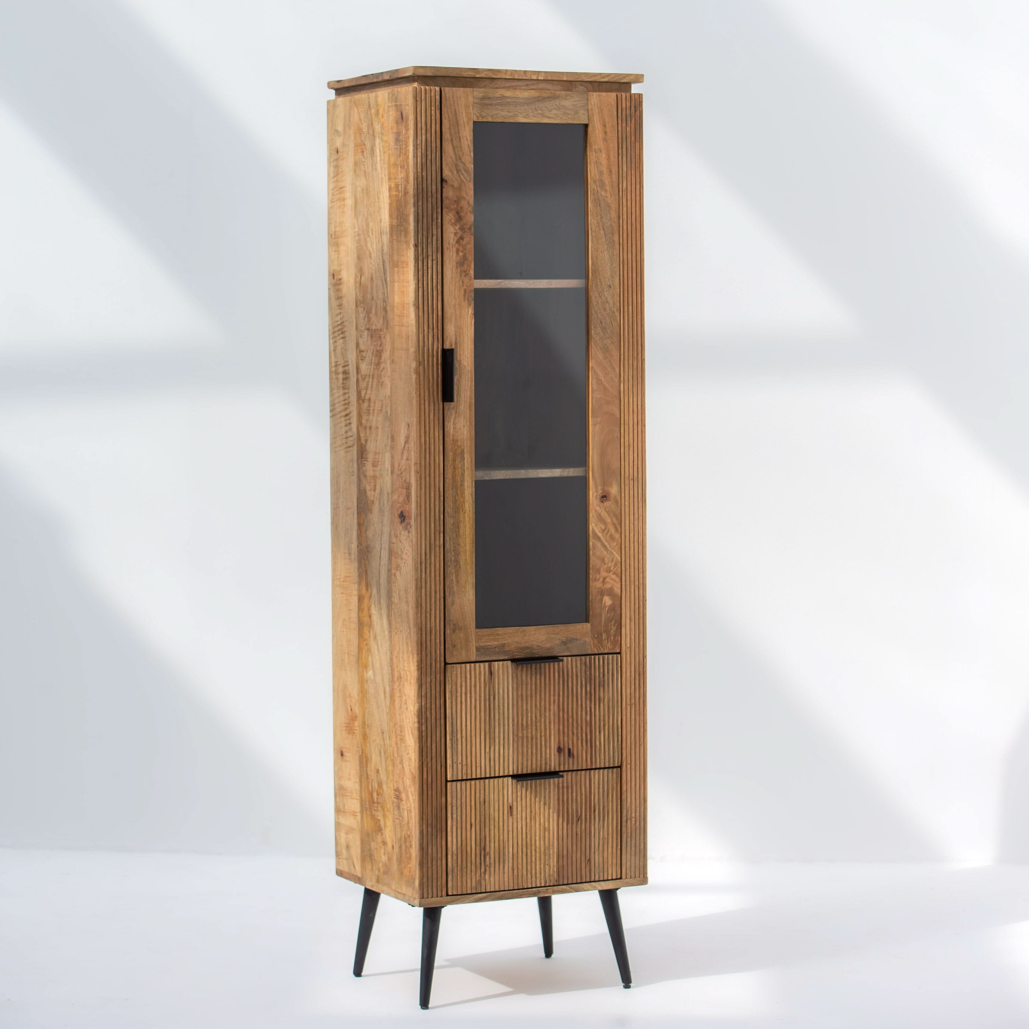 FLUTELINE WOODEN SIGNLE GLASS CABINET - Art and craft furniture