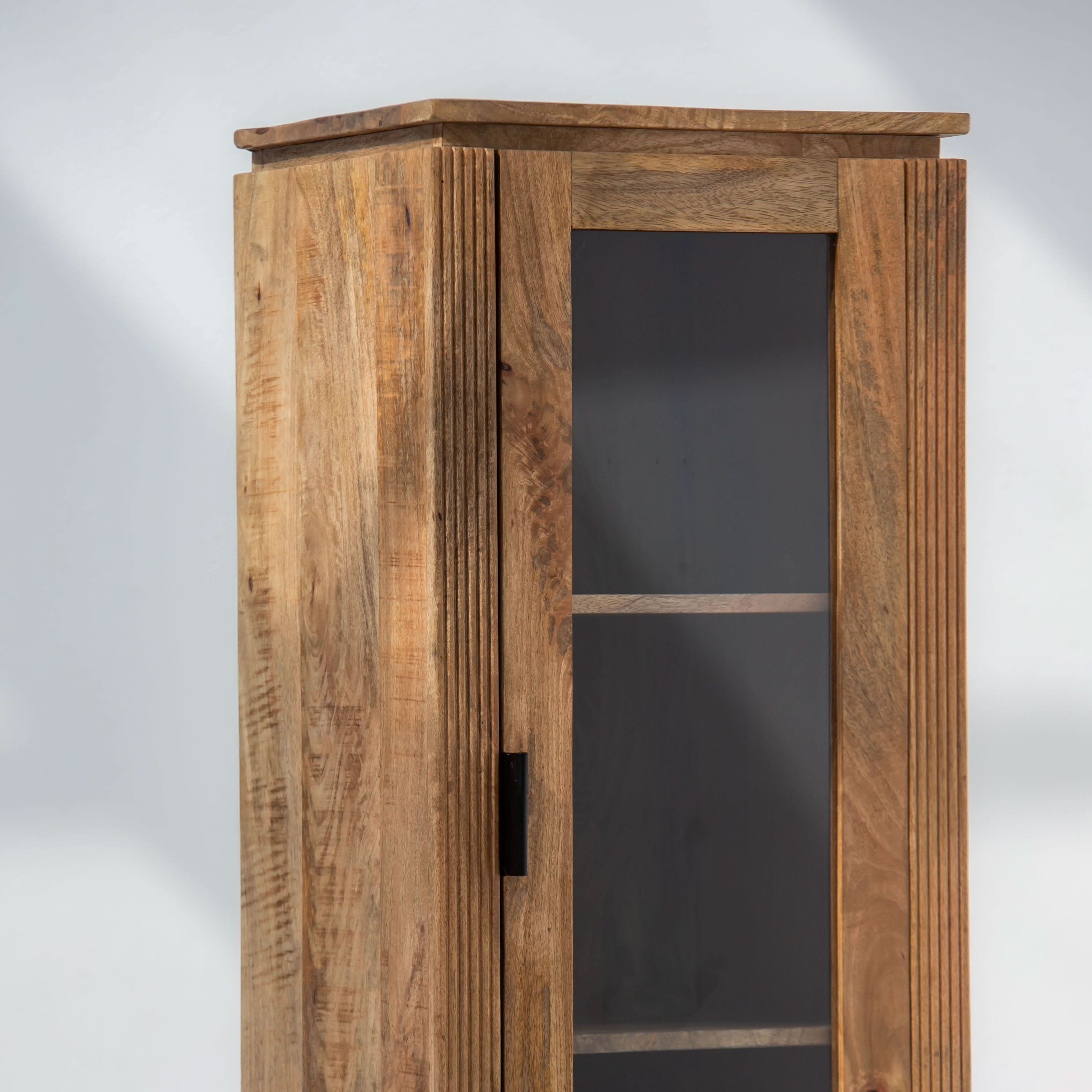 FLUTELINE WOODEN SIGNLE GLASS CABINET - Art and craft furniture