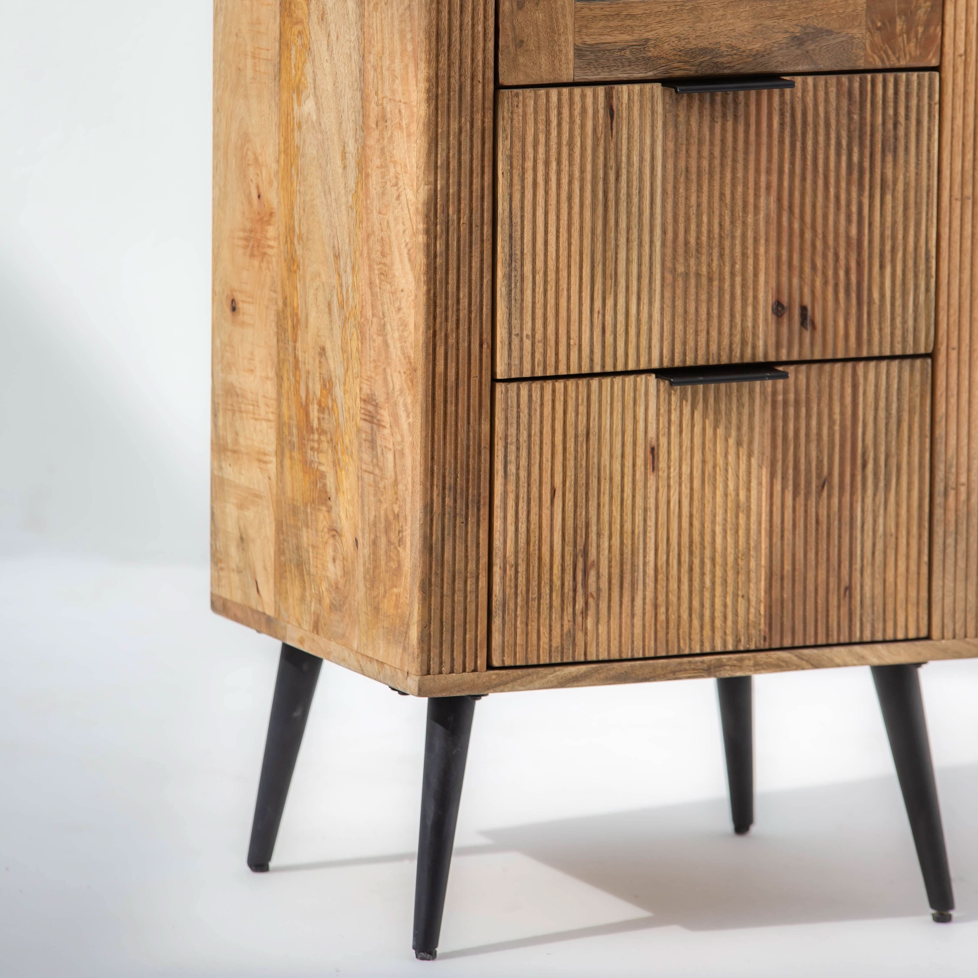 FLUTELINE WOODEN SIGNLE GLASS CABINET - Art and craft furniture