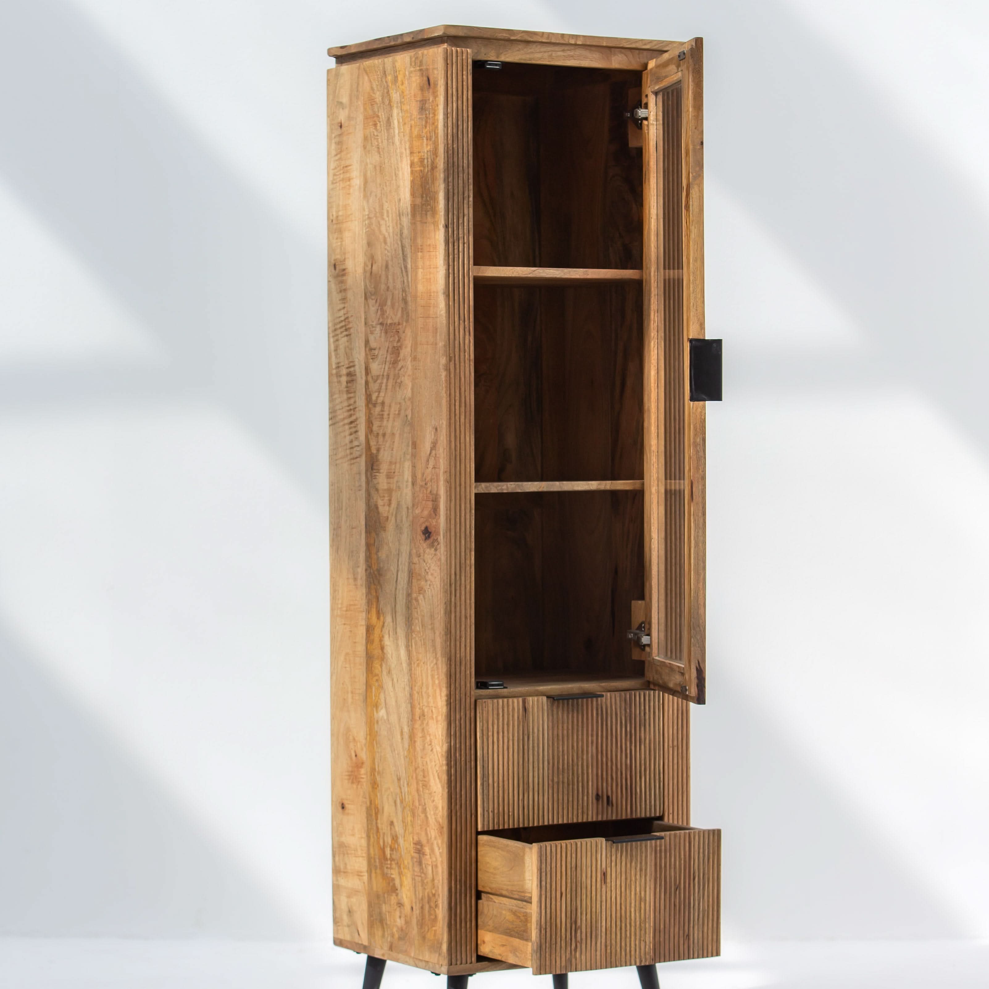 FLUTELINE WOODEN SIGNLE GLASS CABINET - Art and craft furniture