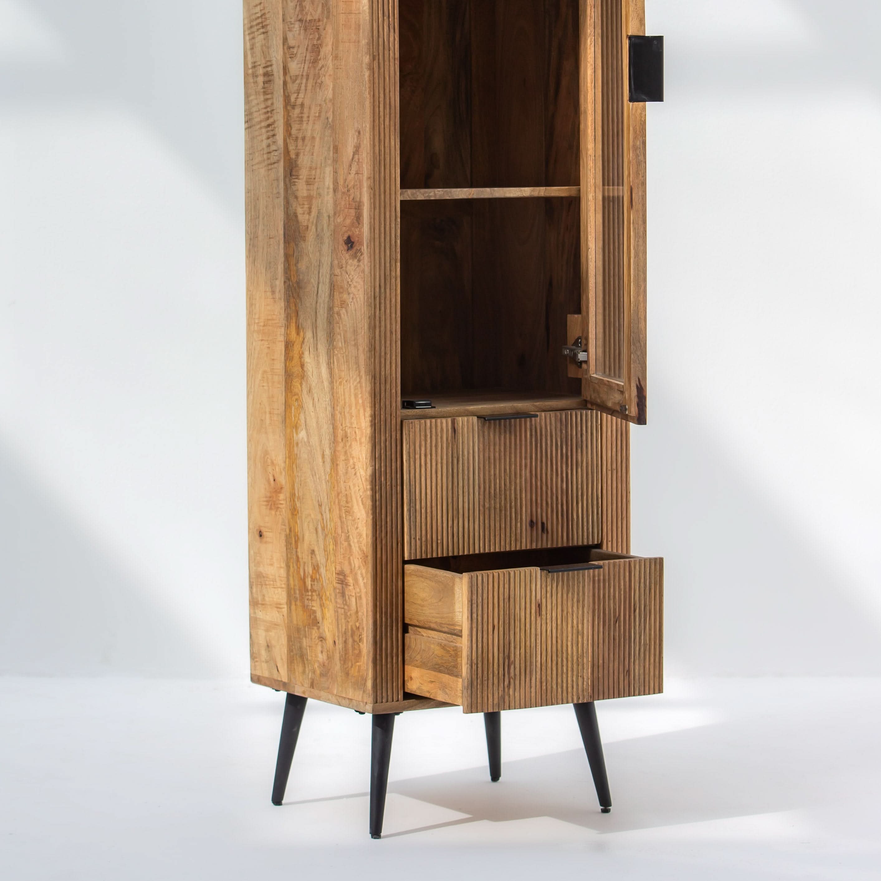 FLUTELINE WOODEN SIGNLE GLASS CABINET - Art and craft furniture