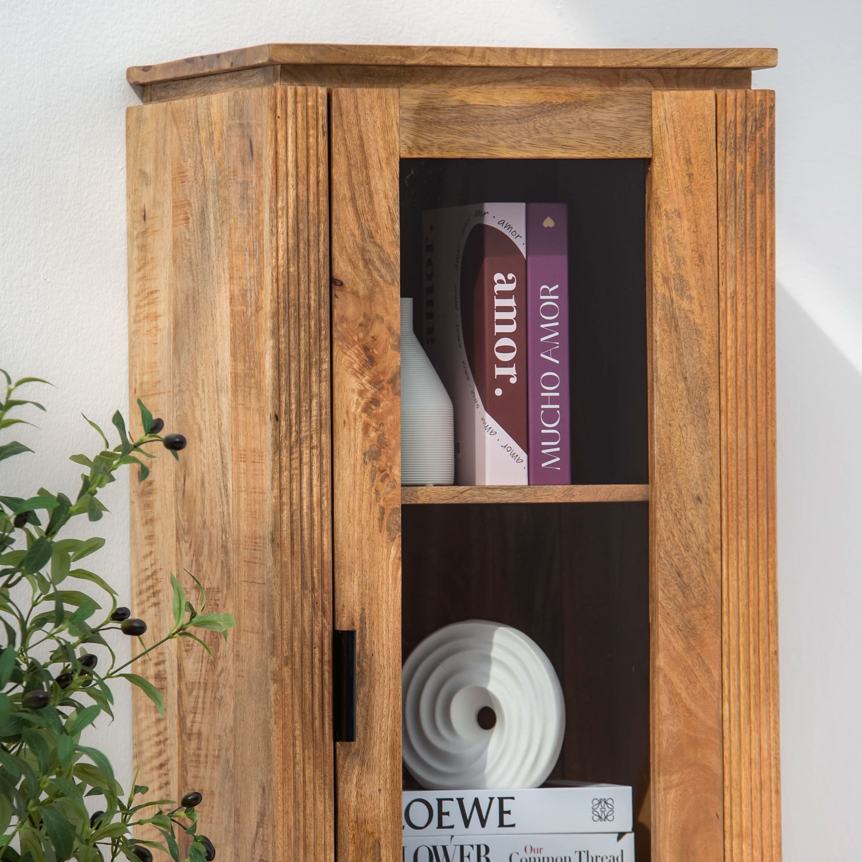 FLUTELINE WOODEN SIGNLE GLASS CABINET - Art and craft furniture
