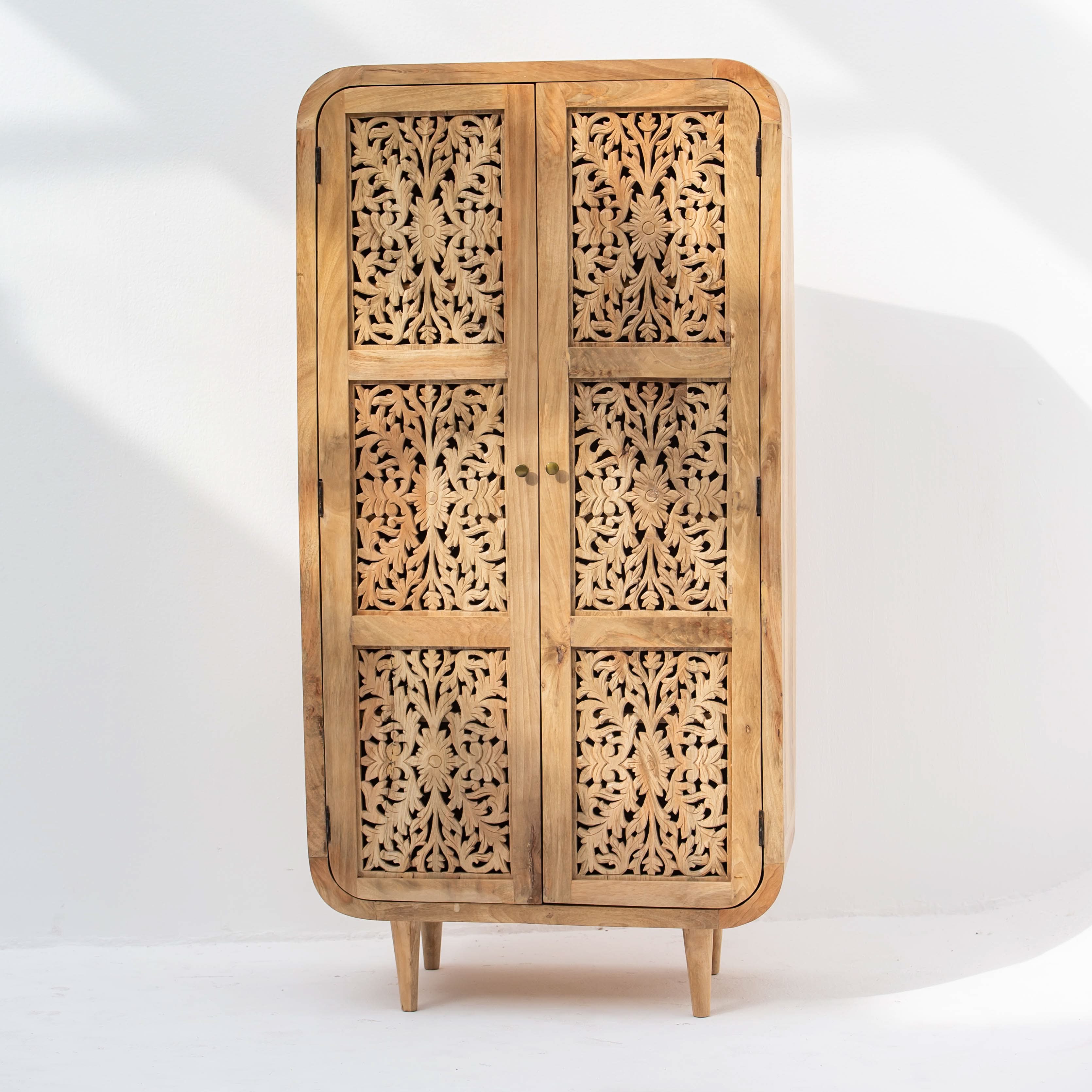 ZENVIA WOODEN CARWING TWO DOOR CABINET - Art and craft furniture