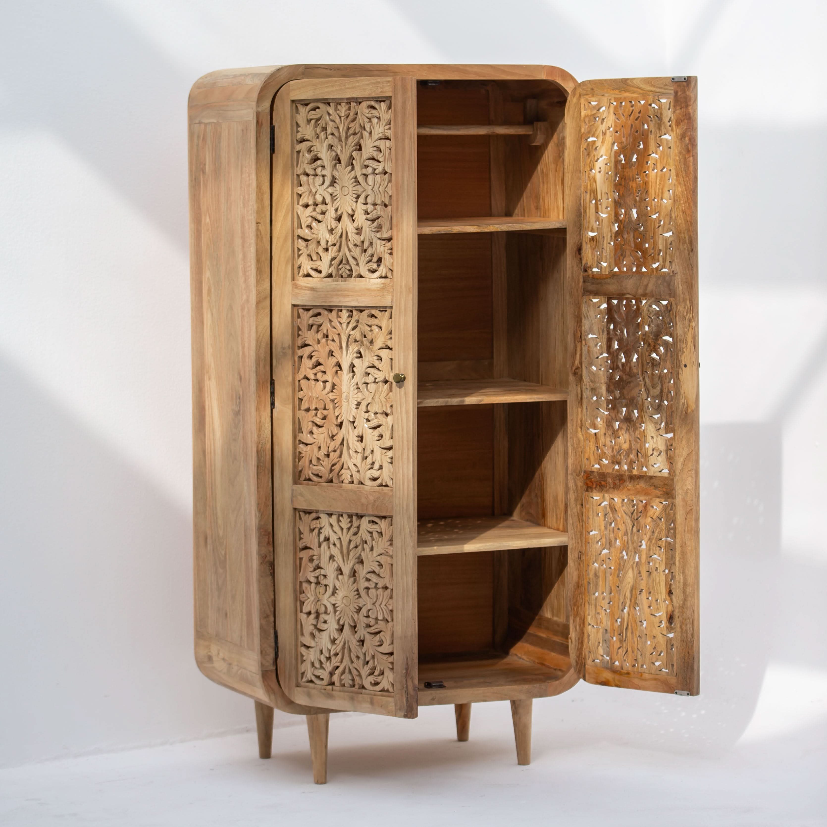 ZENVIA WOODEN CARWING TWO DOOR CABINET - Art and craft furniture
