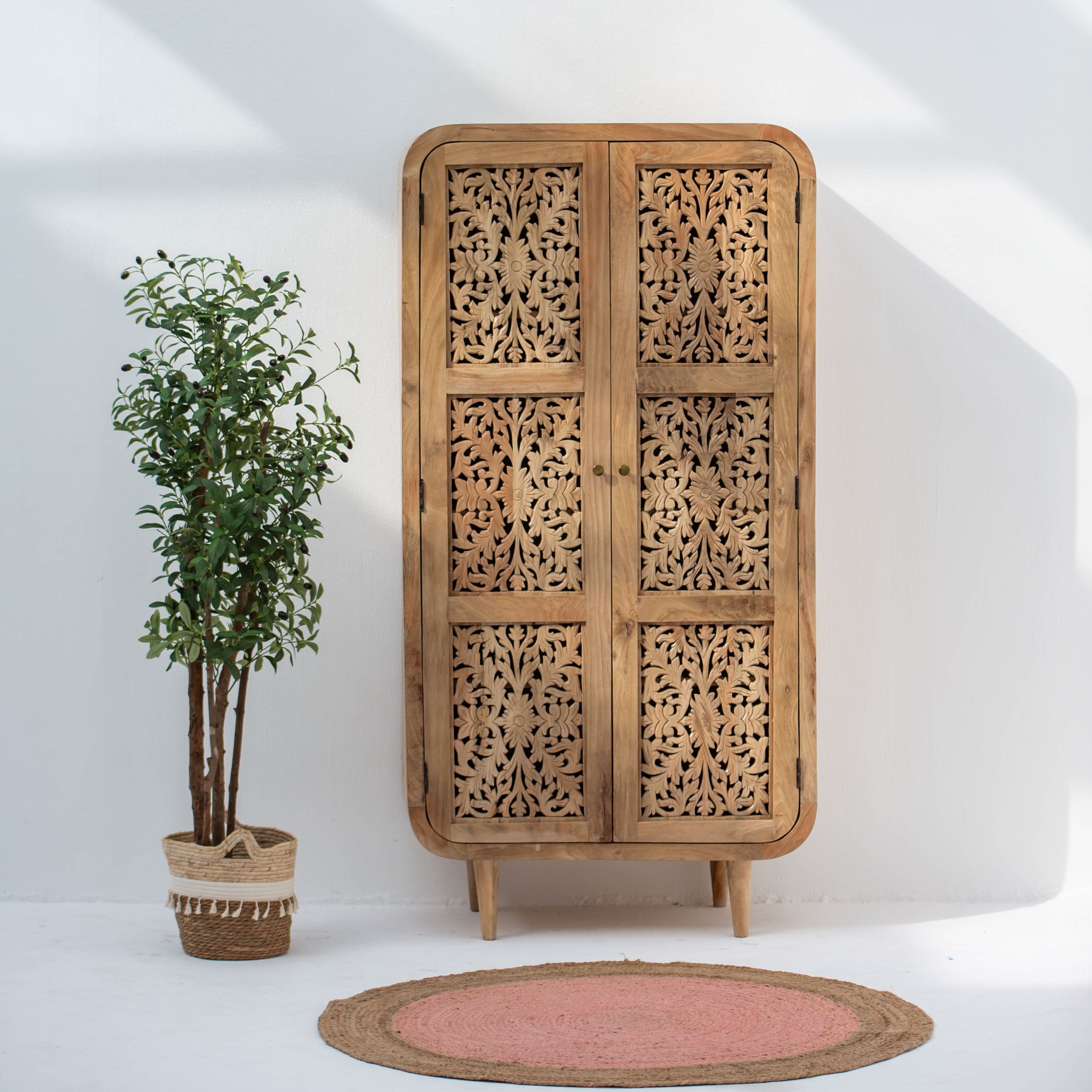 ZENVIA WOODEN CARWING TWO DOOR CABINET - Art and craft furniture