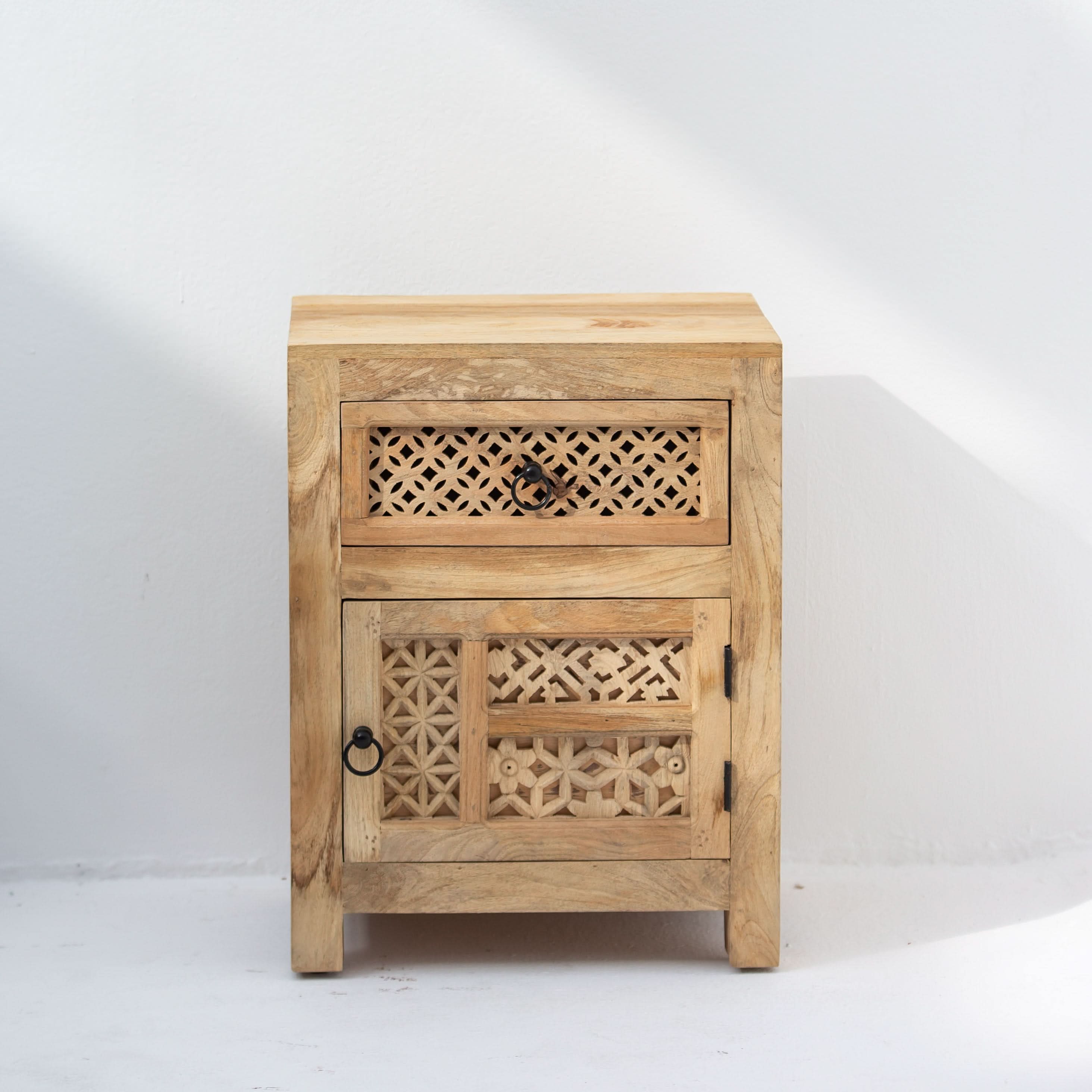 SIERRA WOODEN ONE DRAWER ONE DOOR NIGHTSTAND TABLE - Art and craft furniture
