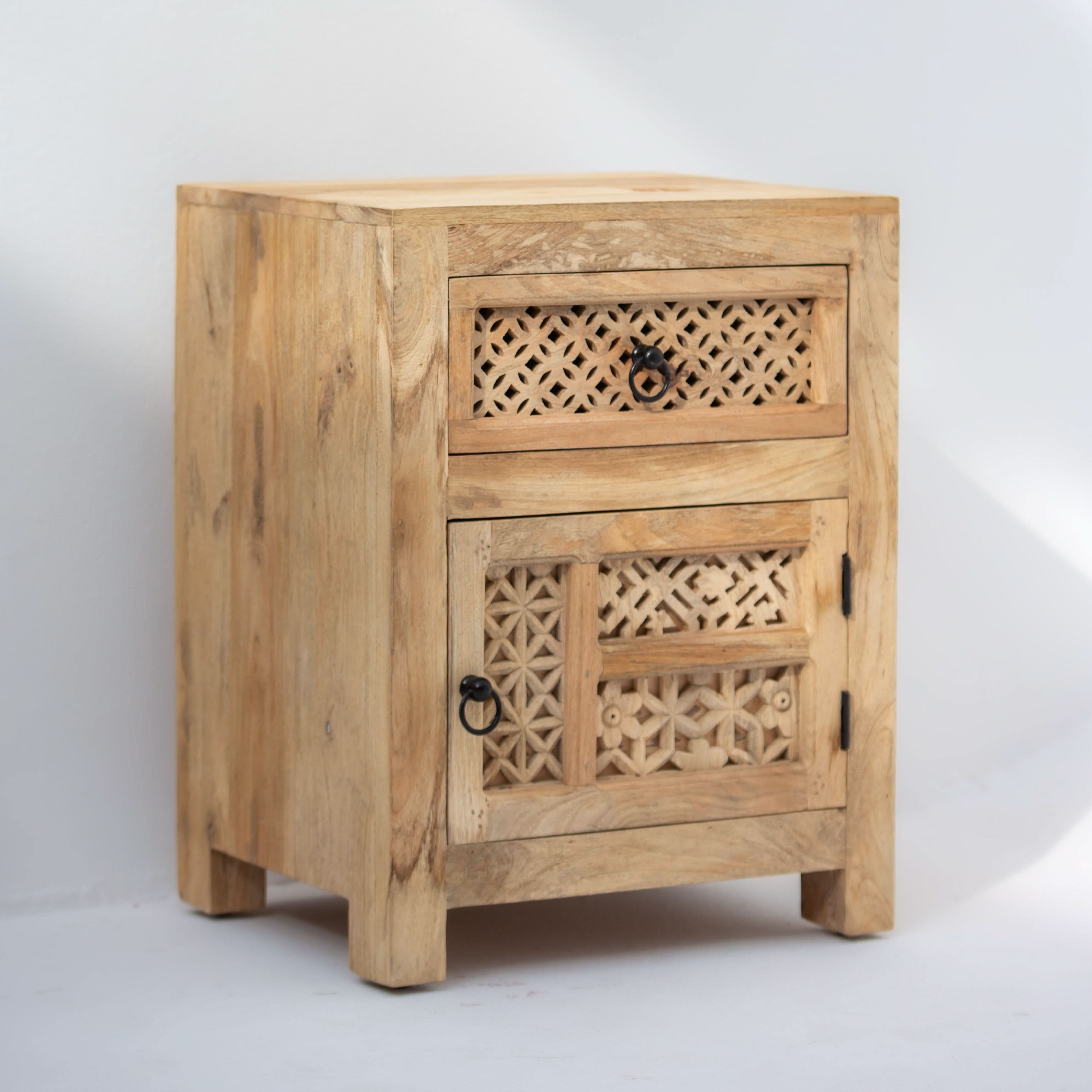 SIERRA WOODEN ONE DRAWER ONE DOOR NIGHTSTAND TABLE - Art and craft furniture