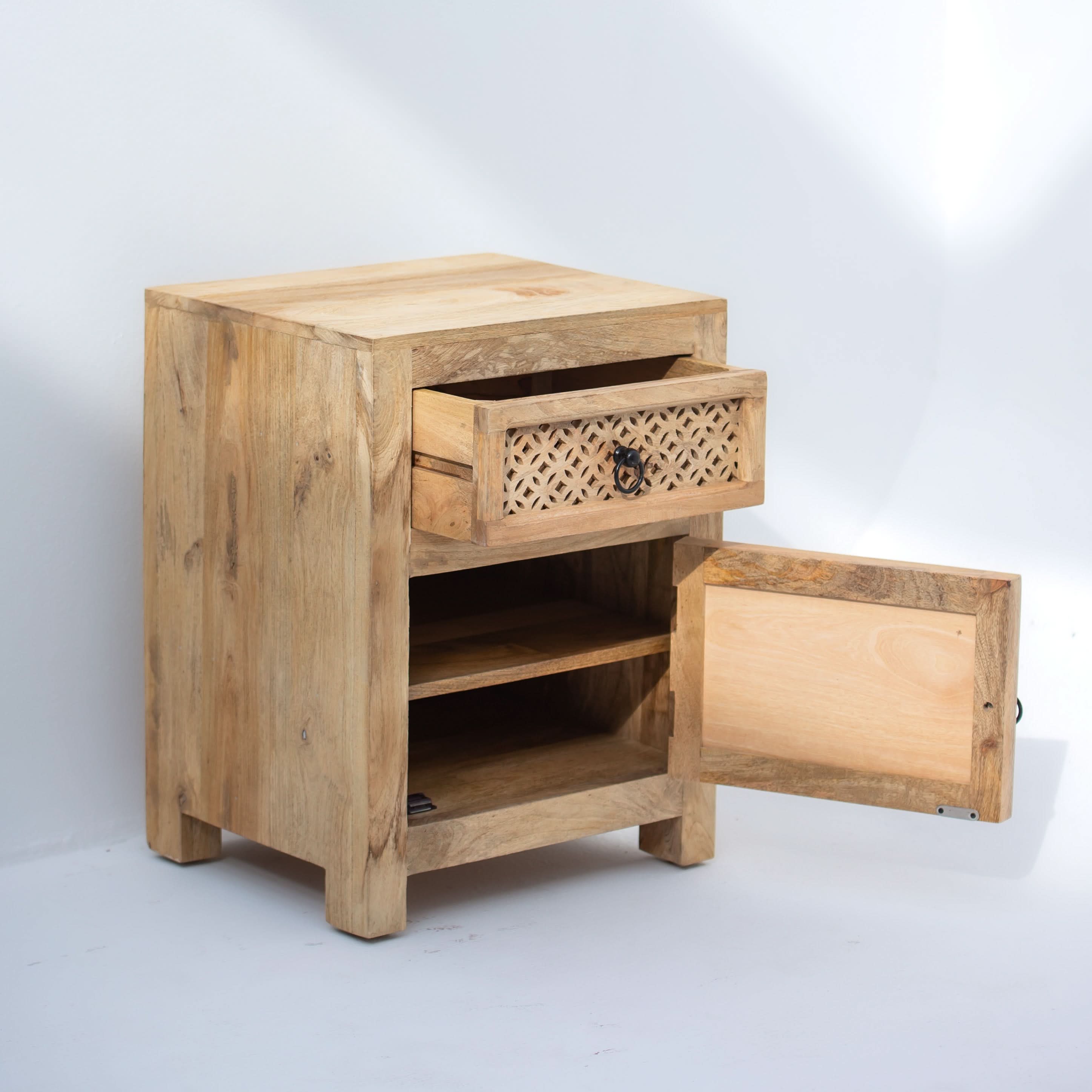 SIERRA WOODEN ONE DRAWER ONE DOOR NIGHTSTAND TABLE - Art and craft furniture
