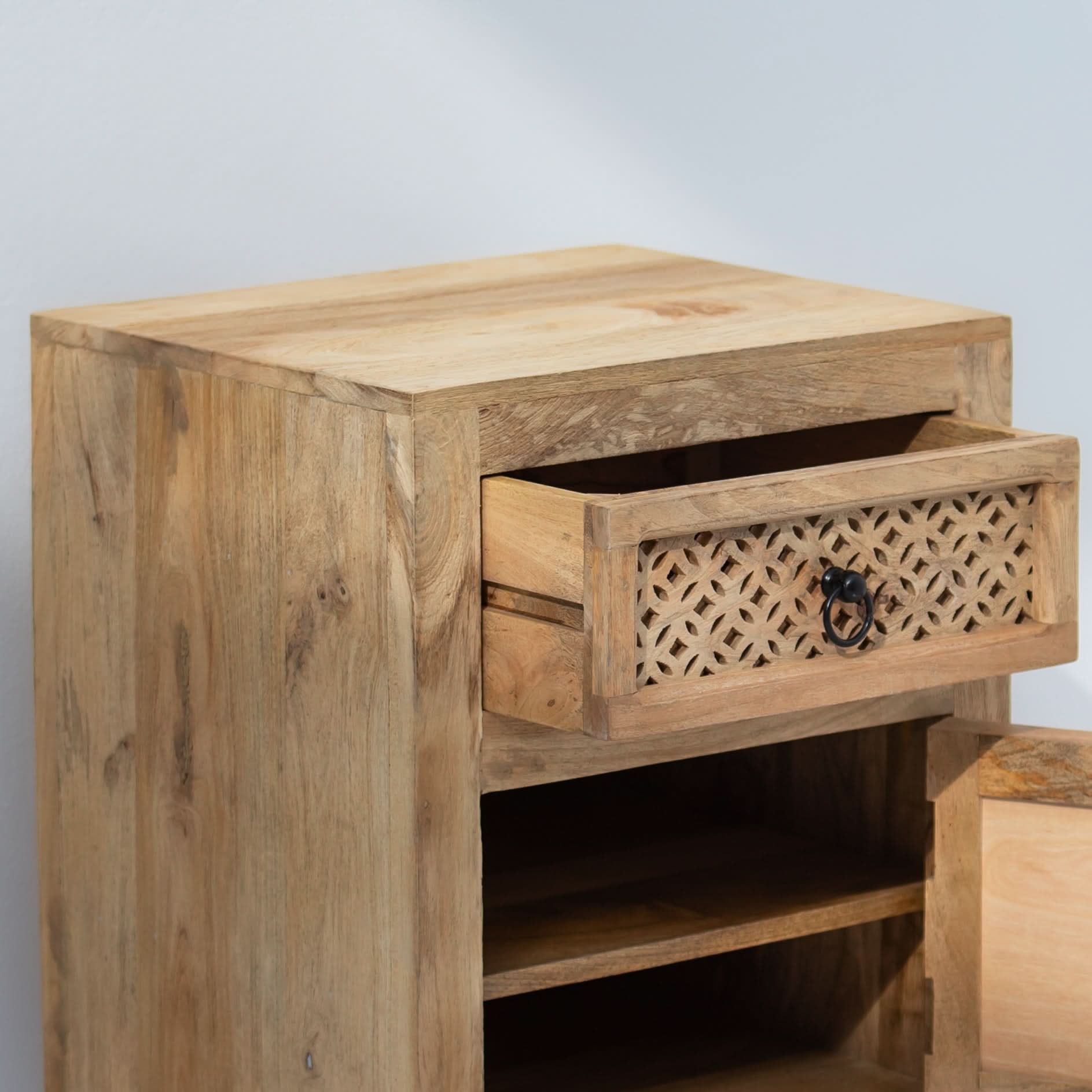 SIERRA WOODEN ONE DRAWER ONE DOOR NIGHTSTAND TABLE - Art and craft furniture