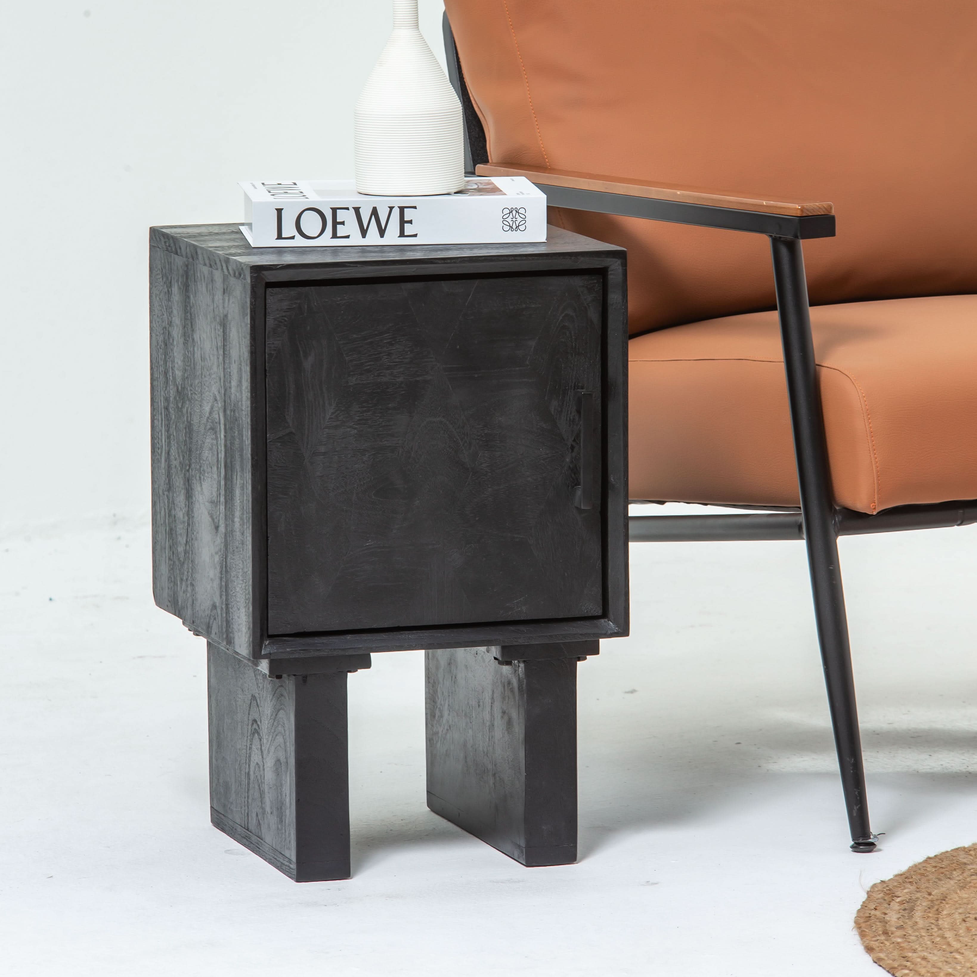 BARMER WOODEN ONE DOOR NIGHTSTAND TABLE - Art and craft furniture