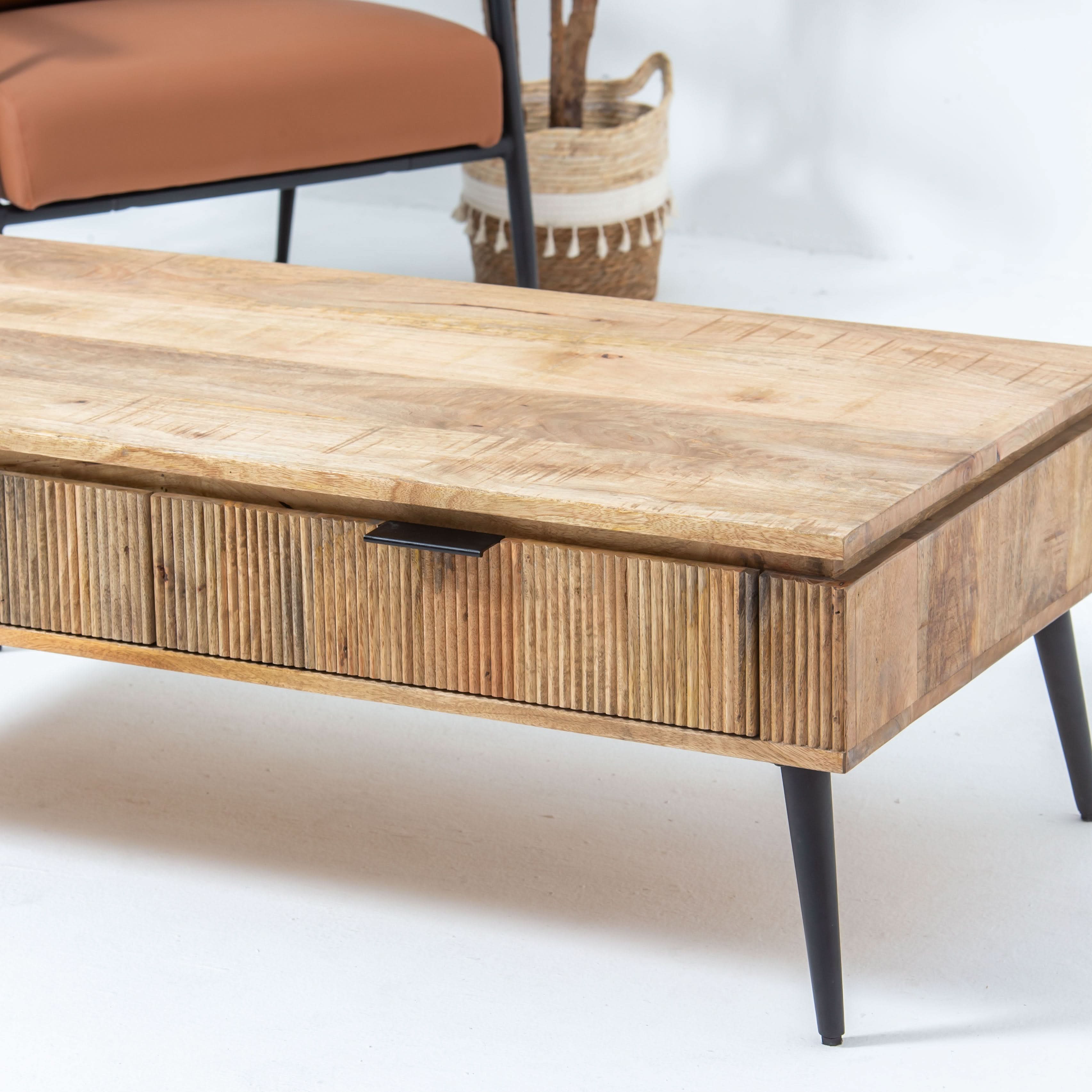 FLUTELINE WOODEN TWO DRAWER COFFEE TABLE - Art and craft furniture
