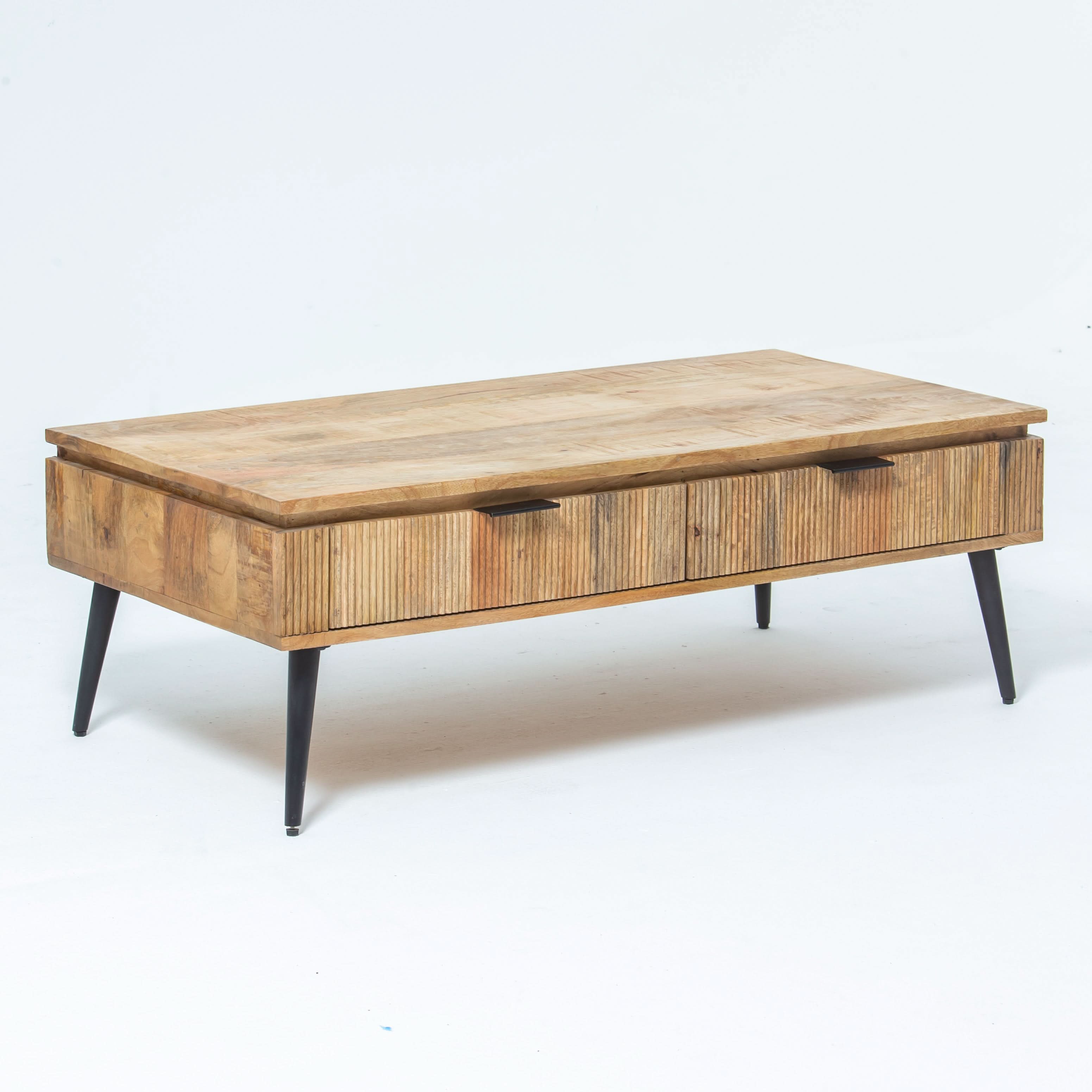 FLUTELINE WOODEN TWO DRAWER COFFEE TABLE - Art and craft furniture