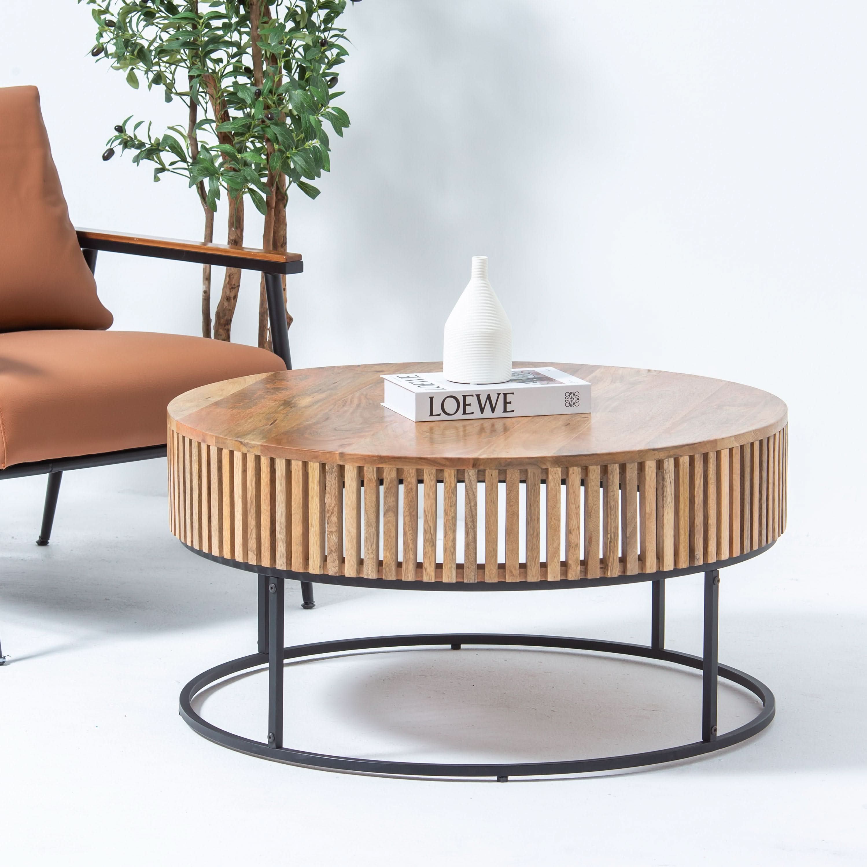 MONTERA WOODEN ROUND COFFEE TABLE - Art and craft furniture