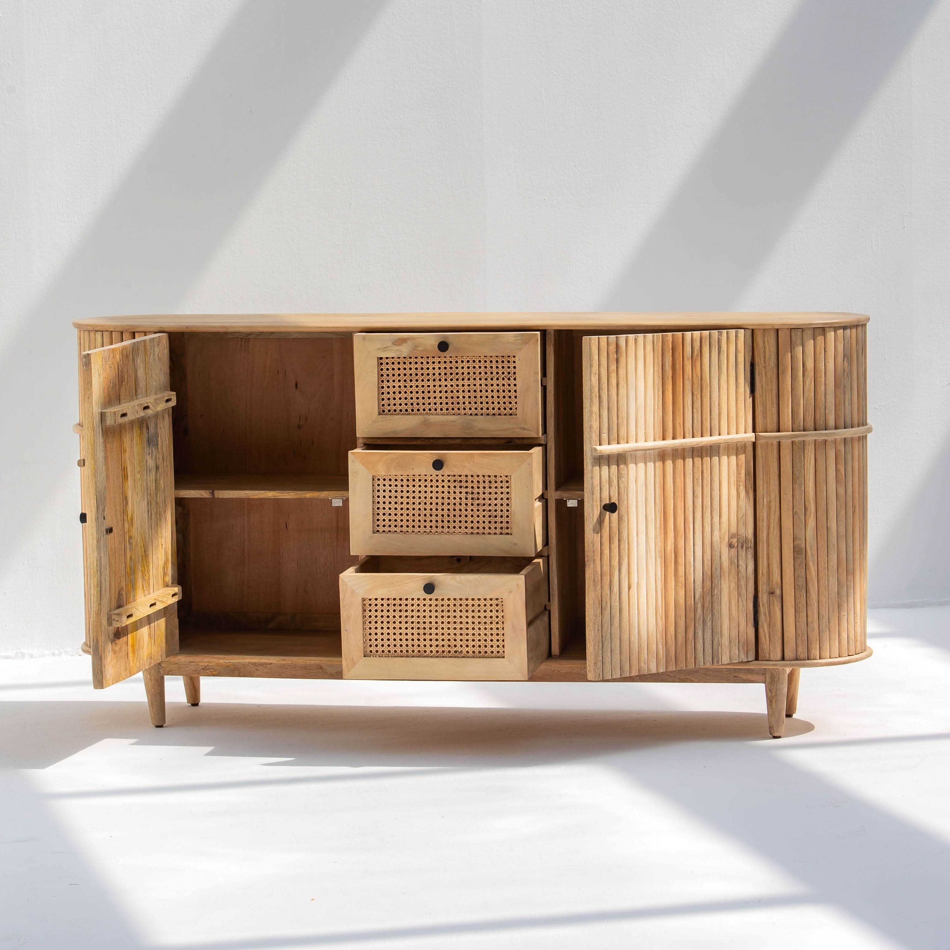 LUWIN LINING THREE CANE FTD DRAWER TWO WDN DOOR SIDEBOARD - Art and craft furniture