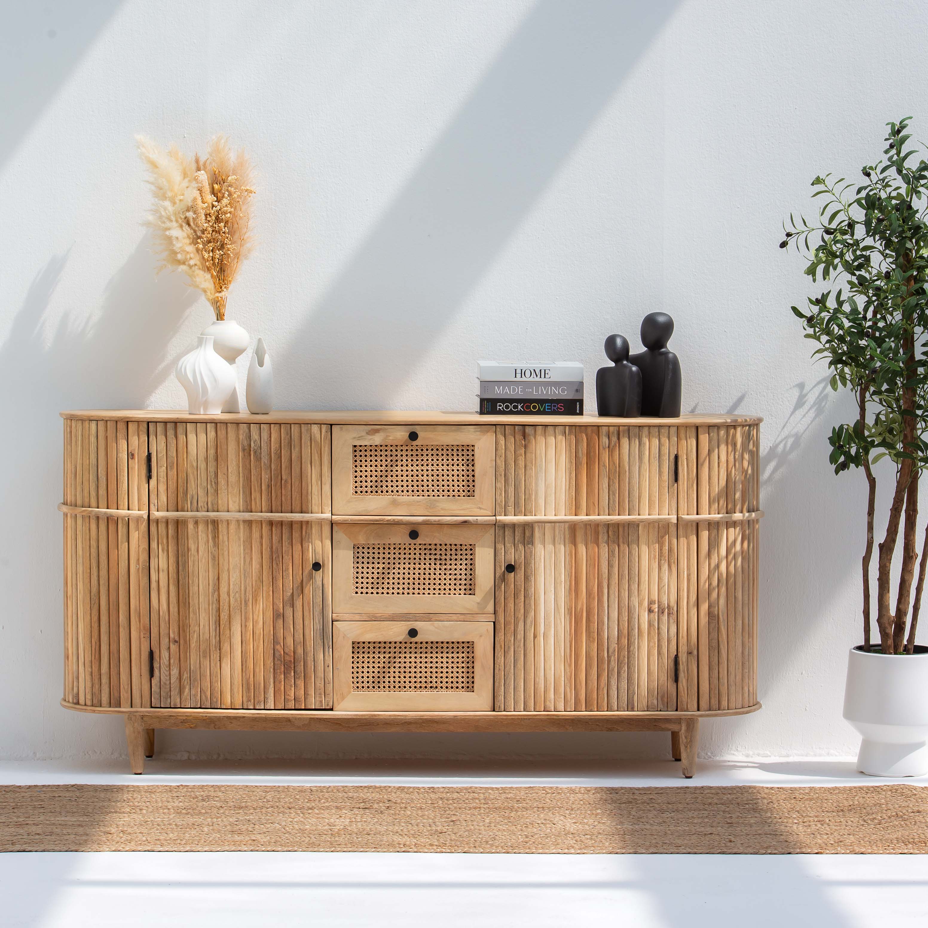 LUWIN LINING THREE CANE FTD DRAWER TWO WDN DOOR SIDEBOARD - Art and craft furniture
