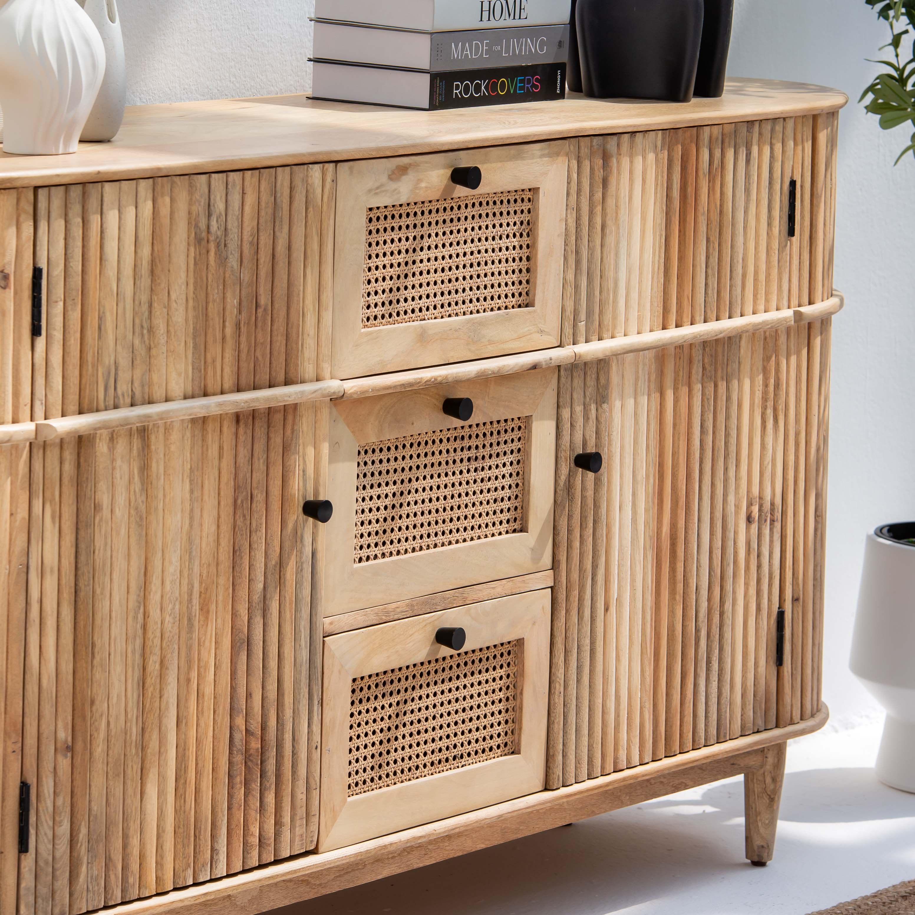 LUWIN LINING THREE CANE FTD DRAWER TWO WDN DOOR SIDEBOARD - Art and craft furniture